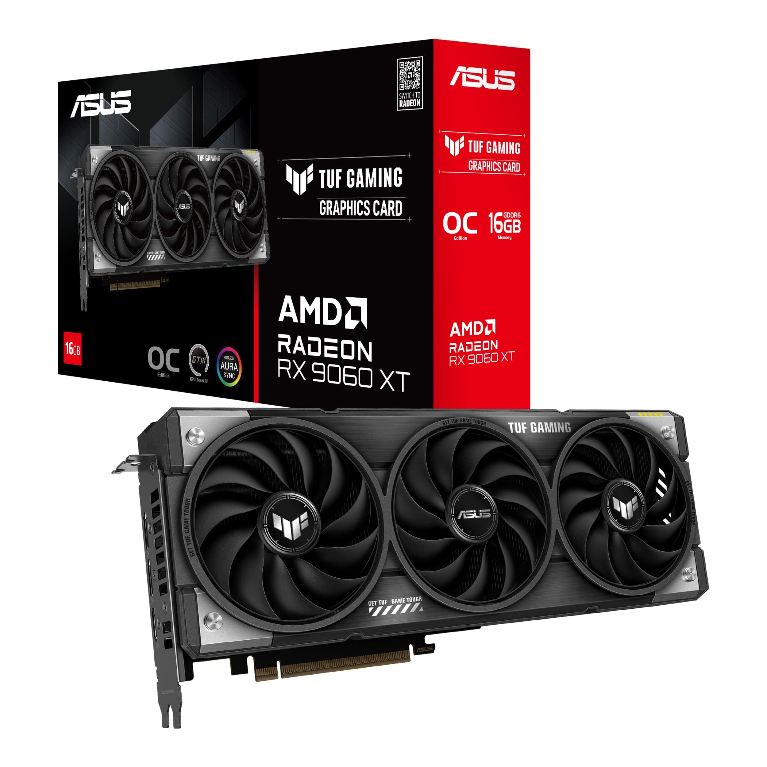 ASUS TUF Gaming Radeon RX 9060 XT OC Edition 16GB GDDR6 Gaming Grafikkarte (AMD Radeon RX9060XT, RDNA 4 Architektur, PCIe 5.0, 1x HMDI 2.1b, 2X DisplayPort 2.1a, RGB, TUF-RX9060XT-O16G-GAMING) Bild 2