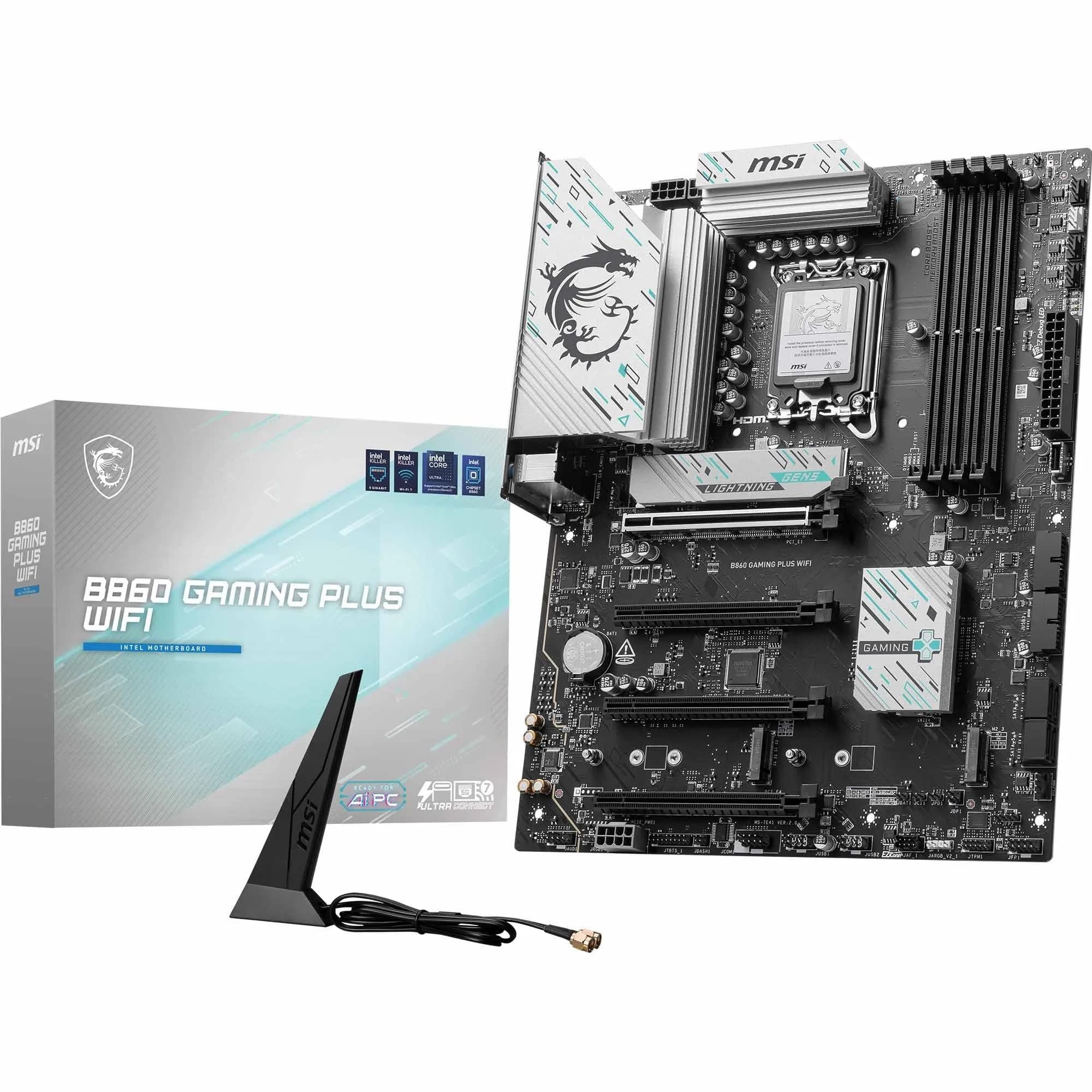 MSI B860 Gaming Plus WiFi Mainboard, ATX - Unterstützt Intel Core Ultra Prozessoren (Series 2), LGA 1851 - DDR5 Memory Boost 8600+ MT/s (OC), PCIe 5.0 x16 x16, M.2 Gen5, Intel Killer 5G LAN, Wi-Fi 7 Bild 2