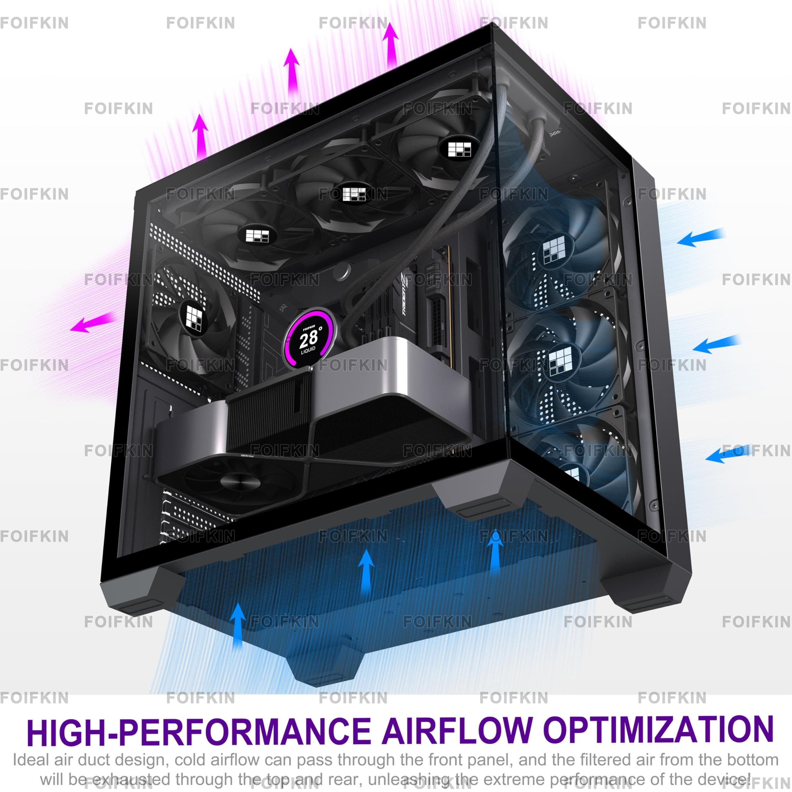 FOIFKIN F300 PC Gehäuse ATX mit 7 PWM ARGB Lüfter,Hoher Luftstrom Mid-Tower Computer Gehäuse,Gaming PC-Gehäuse Big Tower,ATX Gehäuse Weiß,mit Type-C,360mm Radiator Computergehäuse(Weiß, F300) F300 Weiß Bild 6