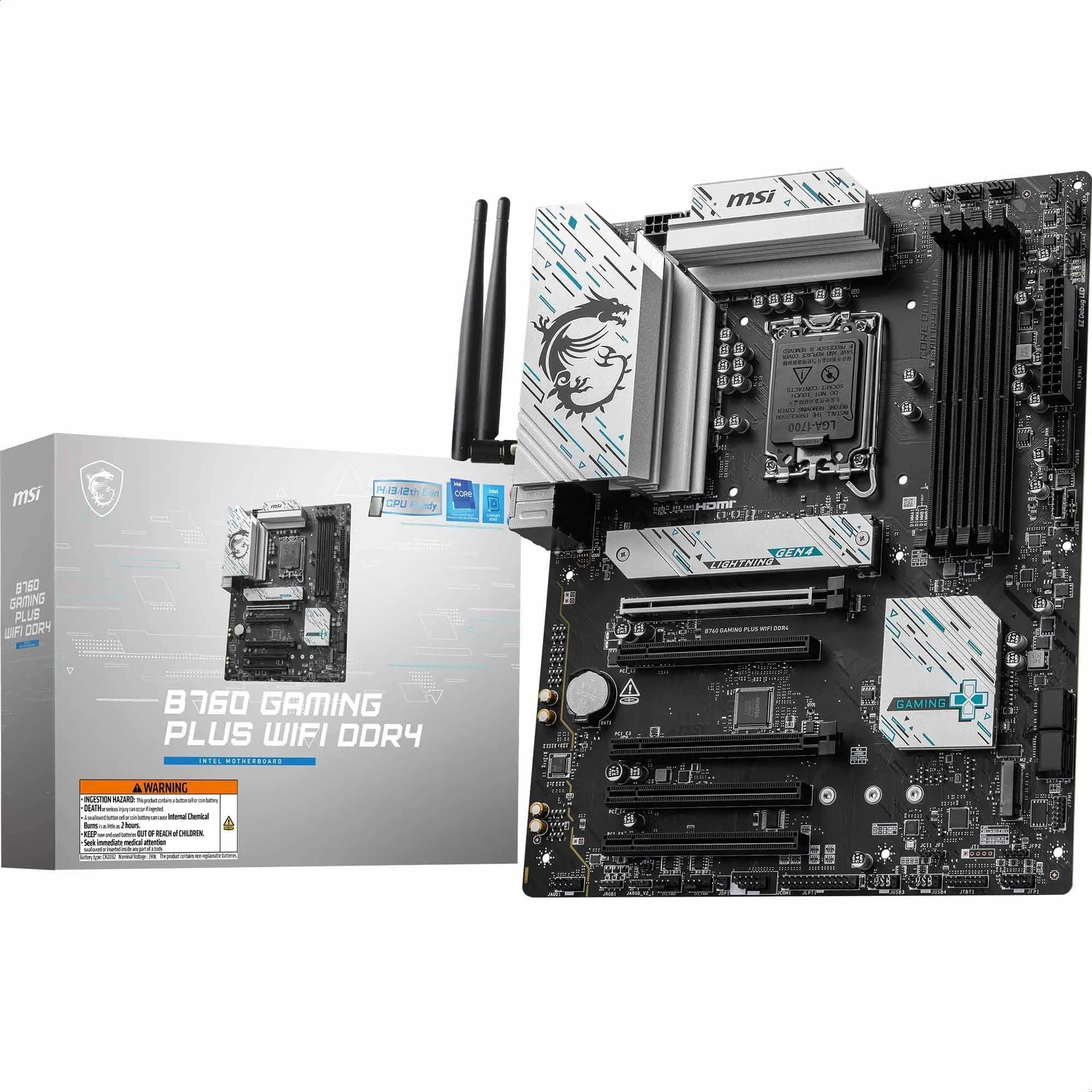 MSI B760 Gaming Plus WiFi DDR4 Mainboard, ATX - Unterstützt Intel Core Prozessoren der 14., 13. und 12. Generation, LGA 1700 - DDR4 5333+MHz/OC, 1x PCIe 4.0 x16, 2 x M.2 Gen4, 2,5G LAN, WIFI6E Bild 2