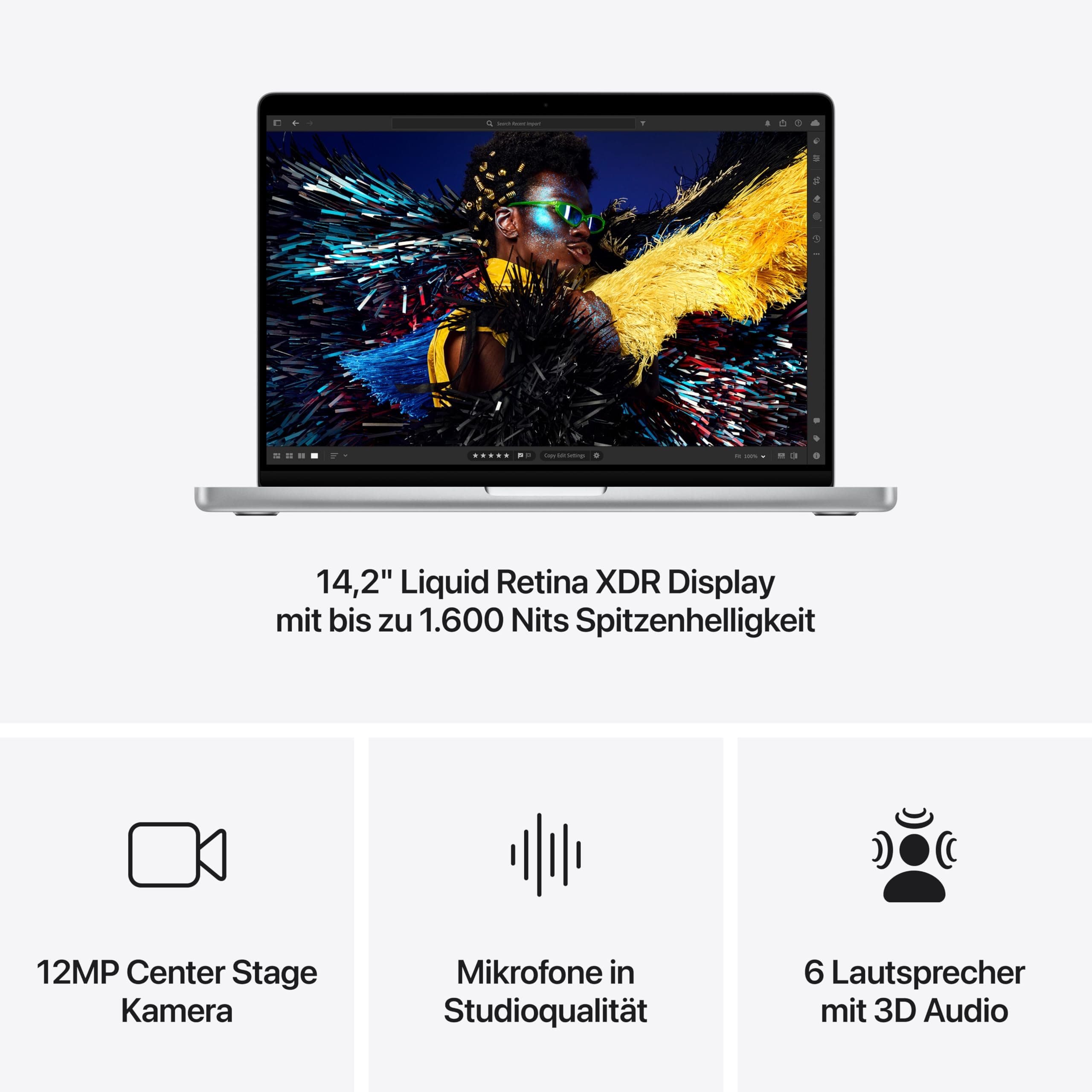 Apple 2024 MacBook Pro Laptop mit M4 Pro Chip mit 12-Core CPU und 16-Core GPU: 14,2" Liquid Retina XDR Display, 24 GB gemeinsamer Arbeitsspeicher, 512 GB SSD Speicher; Silber Silber 24 GB Gemeinsamer Arbeitsspeicher 512 GB SSD M4 Pro Chip Bild 5
