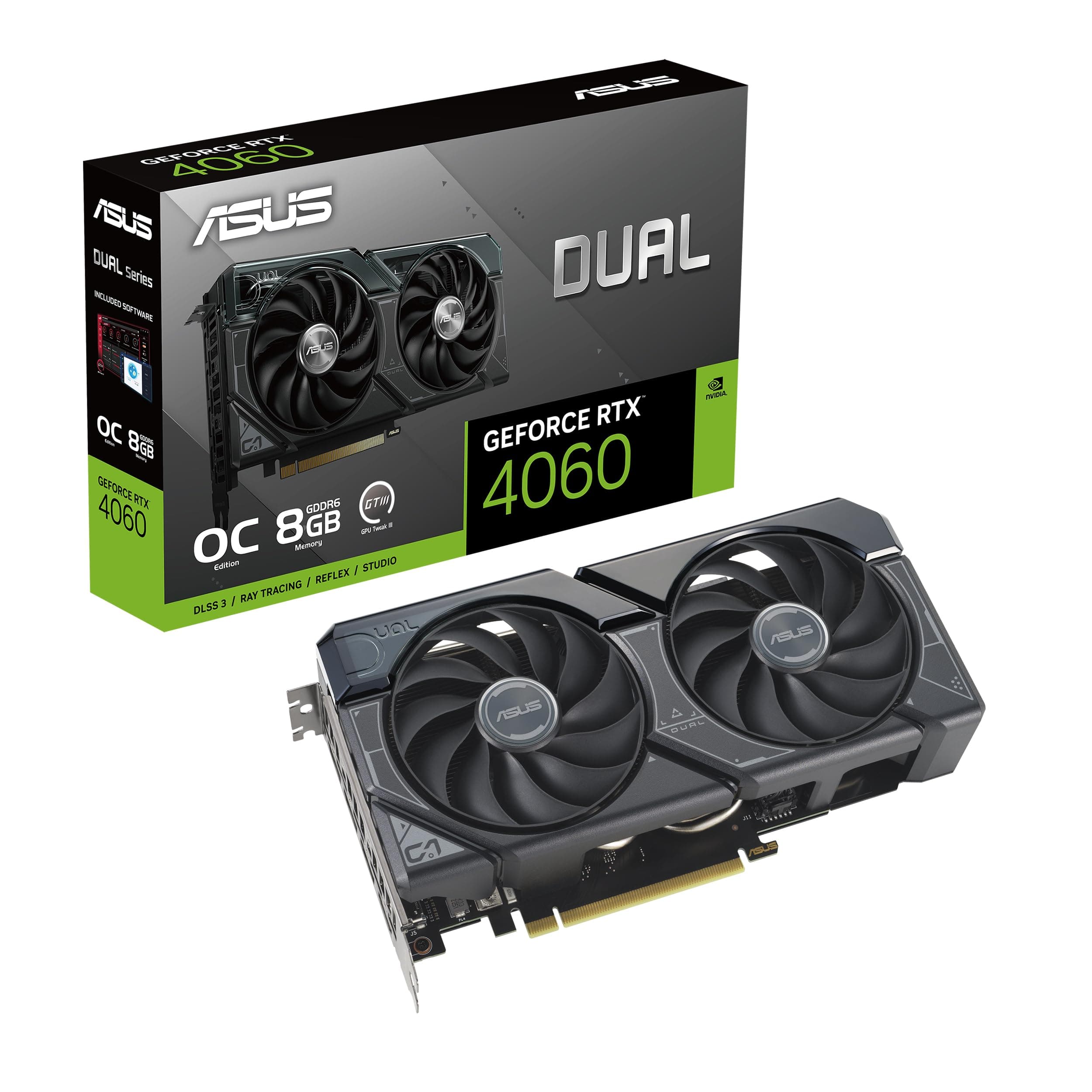 ASUS Dual GeForce RTX™ 4060 OC Edition 8GB GDDR6 (PCIe 4.0, 8GB GDDR6, DLSS 3, HDMI 2.1a, DisplayPort 1.4a, 2.5-Slot Design, Axial-Tech-Lüfterdesign, 0dB Technologie und mehr) Bild 2