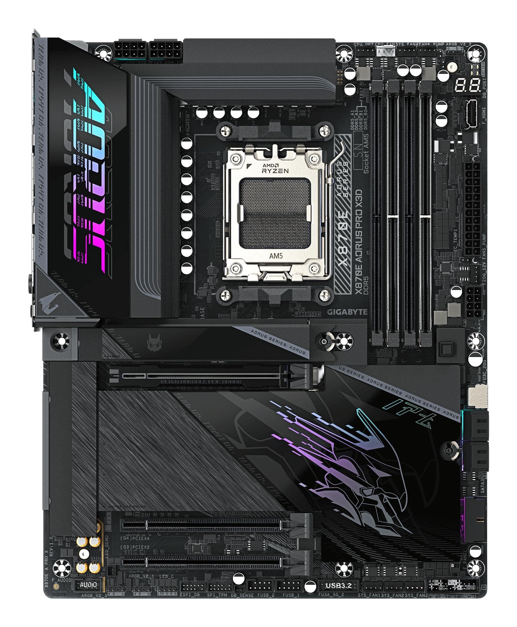 GIGABYTE X870E AORUS PRO X3D Mainboard - Unterstützt AMD Ryzen 9000 CPUs, digitales 18+2+2-Phasen-VRM, bis zu 9000MHz DDR5 (O.C.), 2xPCIe 5.0 + 2xPCIe 4.0, Wi-Fi 7, 5GbE LAN, USB 4 Bild 3
