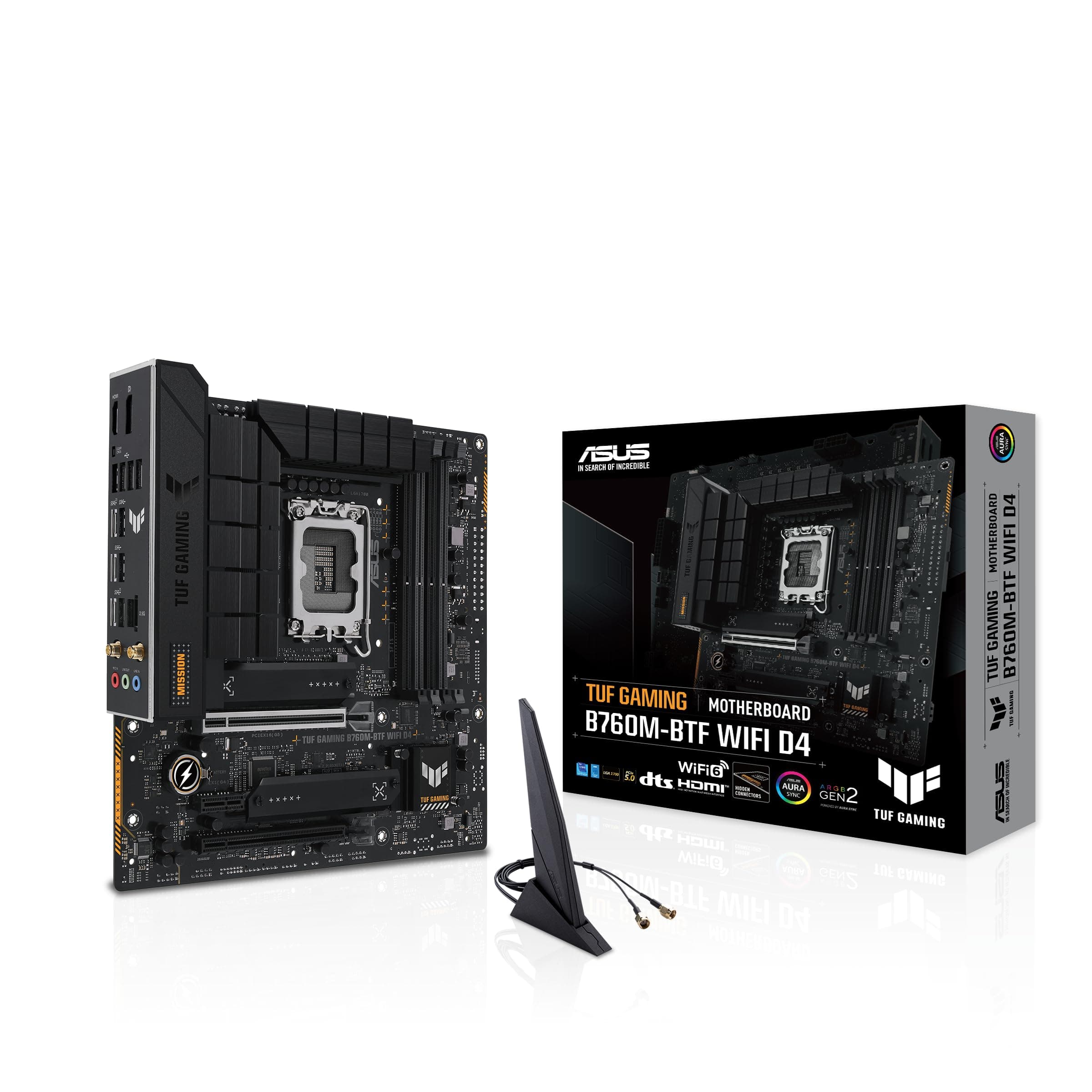 ASUS TUF Gaming B760M-BTF WiFi D4 Mainboard Sockel Intel LGA 1700 (Intel B760, mATX, DDR4 Speicher, PCIe 5.0, 2X M.2, WiFi 6, Thunderbolt 4, Aura Sync) M-BTF WiFi D4 TUF B760