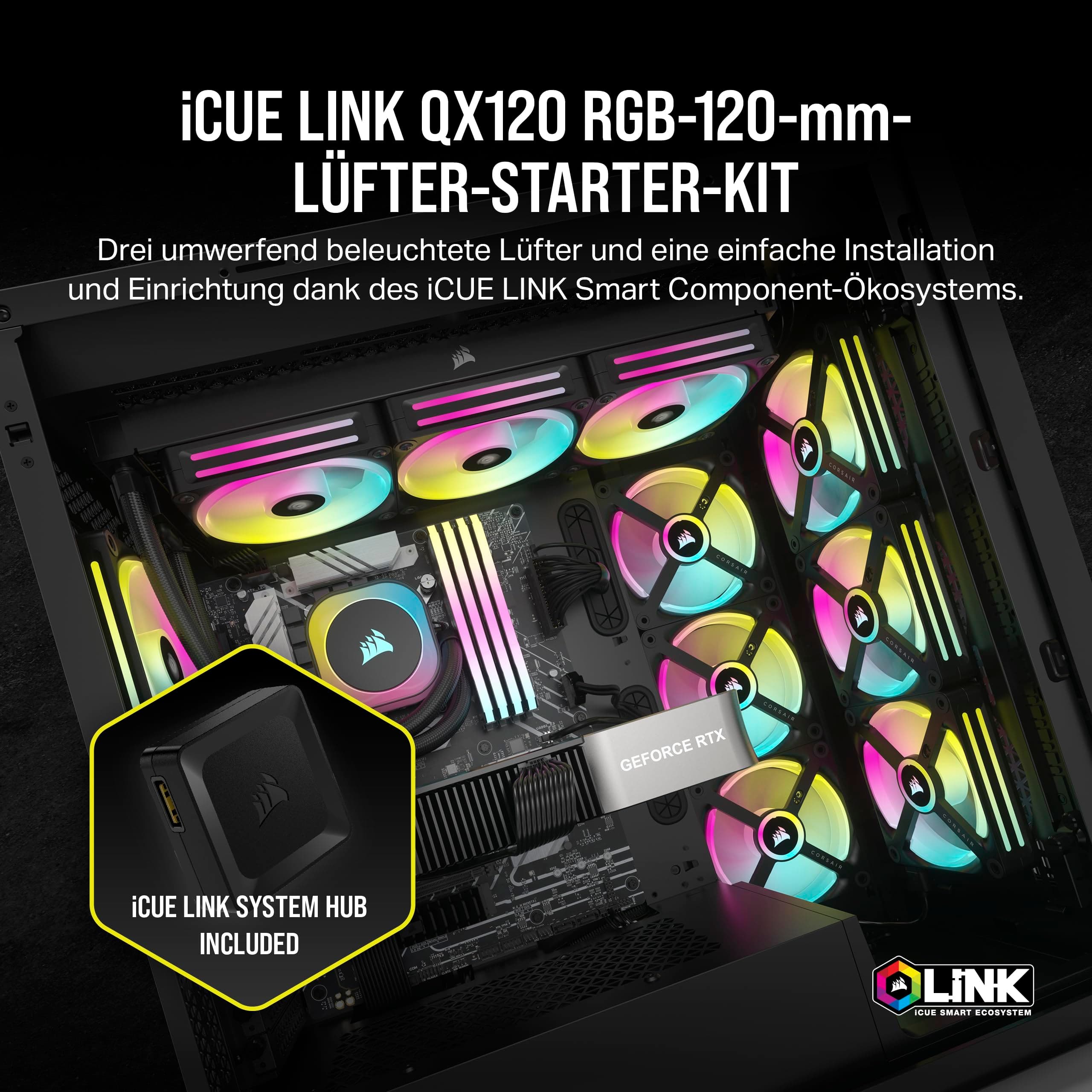 CORSAIR iCUE LINK QX120 RGB 120mm RGB Lüfter - Dreierpack - Schwarz Nur Fans Dreifach (120mm) Schwarz Bild 4