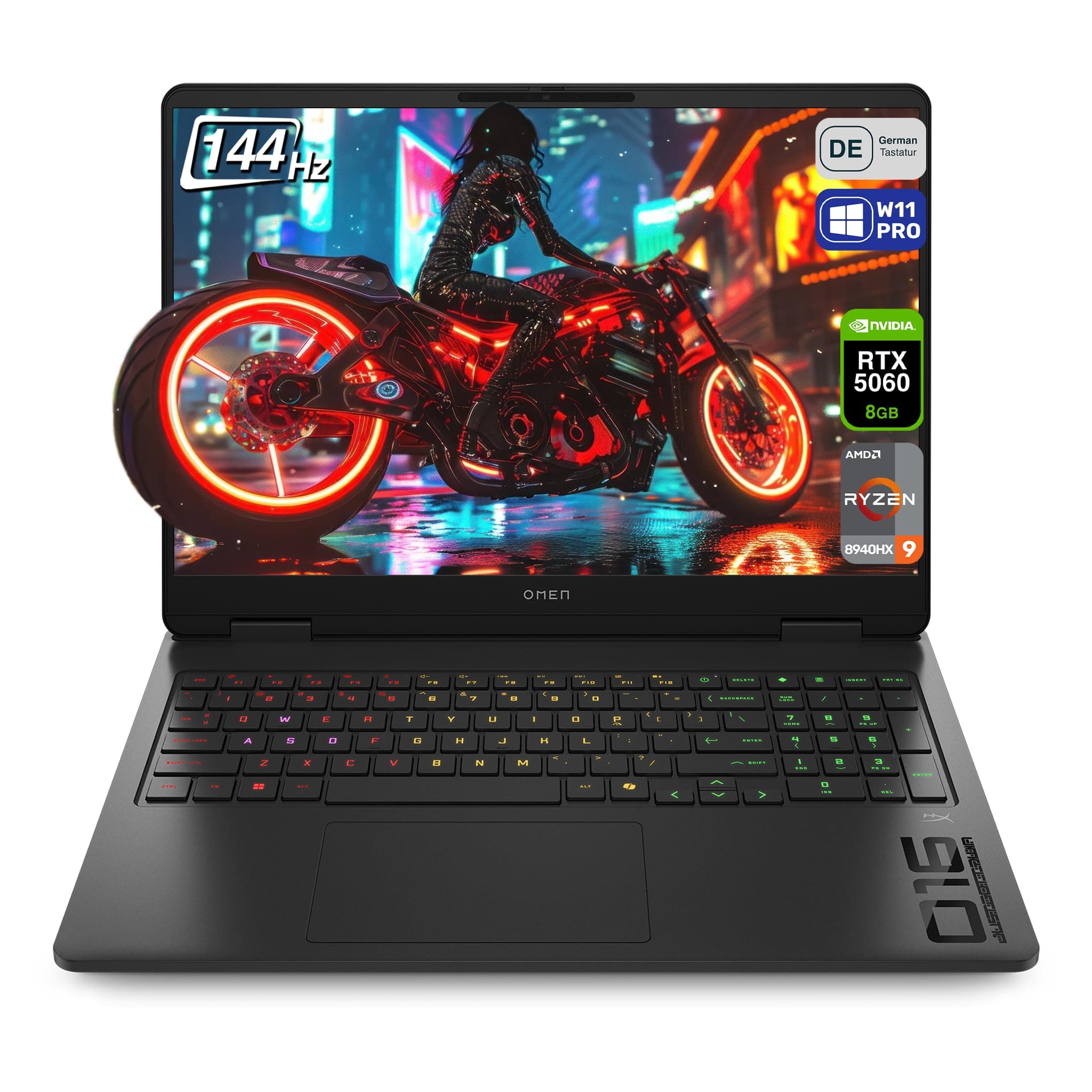 HP Omen 16 Gaming Laptop, AMD Ryzen 9-8940HX, 64 GB DDR5 RAM, 2 TB PCIe SSD, 16" (1920x1200) IPS 144Hz Display, Nvidia G-Force RTX 5060, 4-Zone RGB QWERTZ Tastatur, Windows 11 Pro, Shadow Black 64 GB RAM | 2 TB SSD Windows 11 Pro