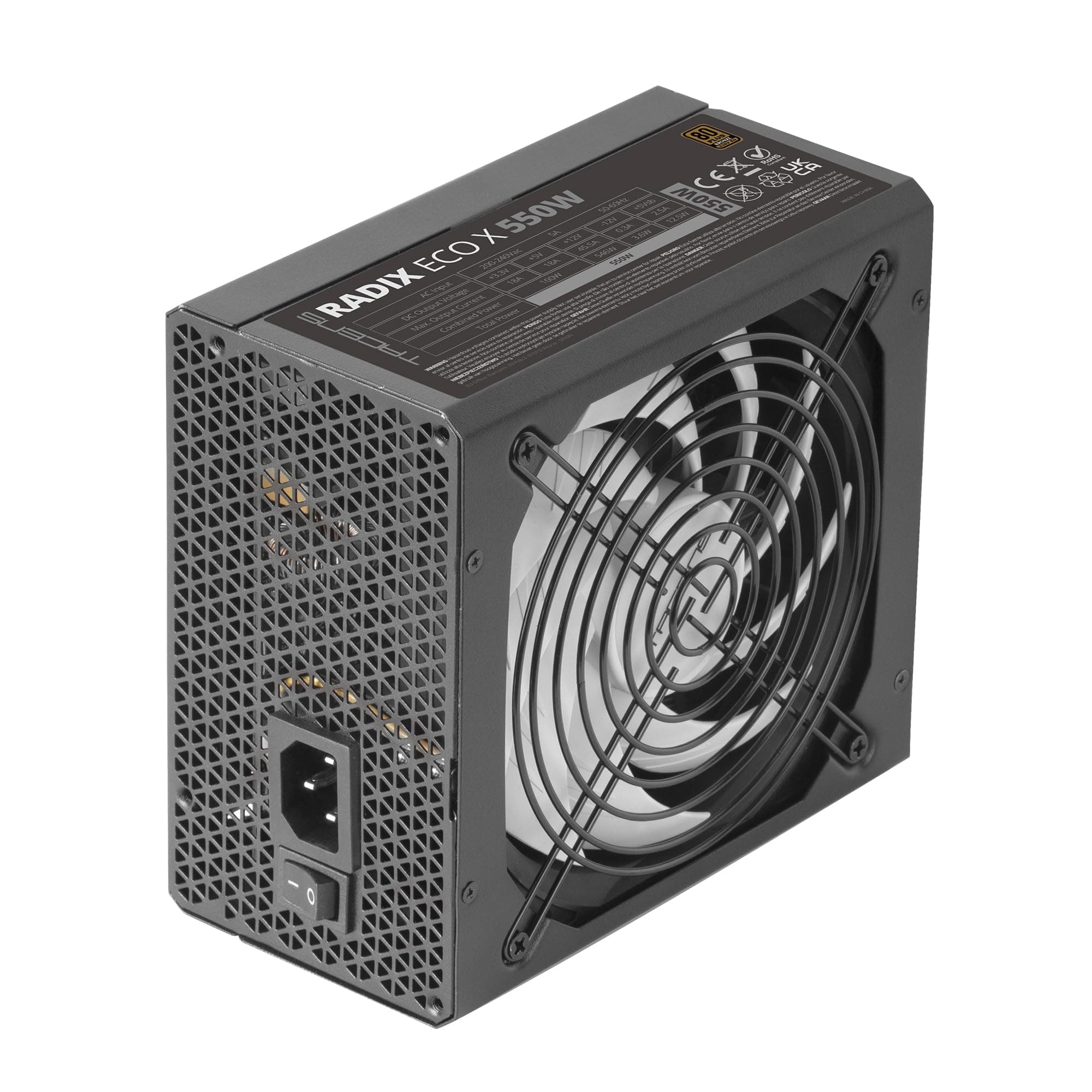 Tacens Radix ECO X 550, PC ATX Netzteil 550W, 6 Jahre Garantie, 87% Effizienz, SMD- und DC-DC-Technologien, Ultra-leiser AI-RPM 140mm FDB-Lüfter, Extra-Lange Flachkabel, Schwarz Bild 4