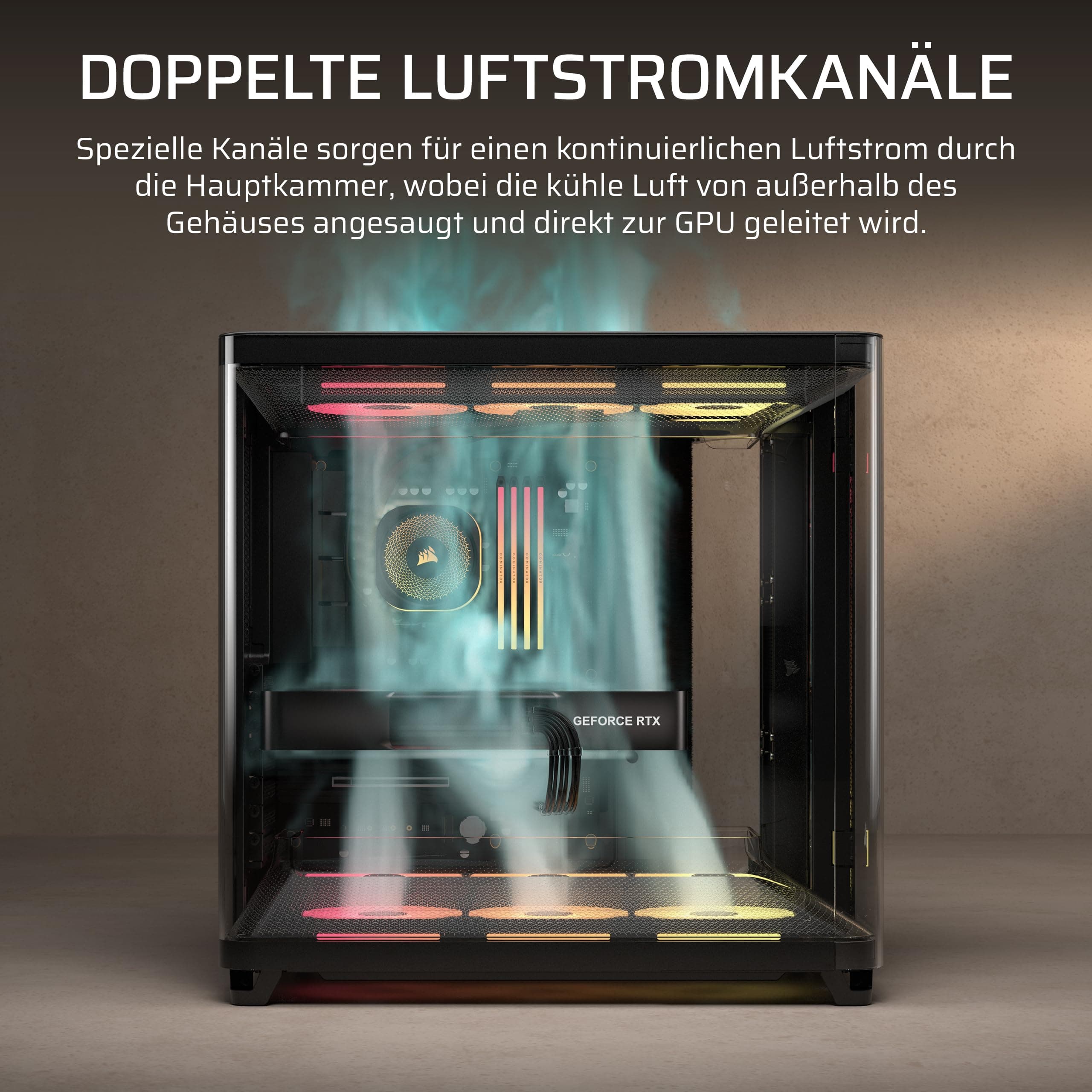 CORSAIR AIR 5400 LX-R RGB iCUE LINK Mid-Tower PC-Gehäuse – Schwarz | Dreifach-Kammer, 3x Vorinstallierte Reverse-Rotor LX-R RGB-Lüfter, Reverse Motherboard-Unterstützung Bild 7