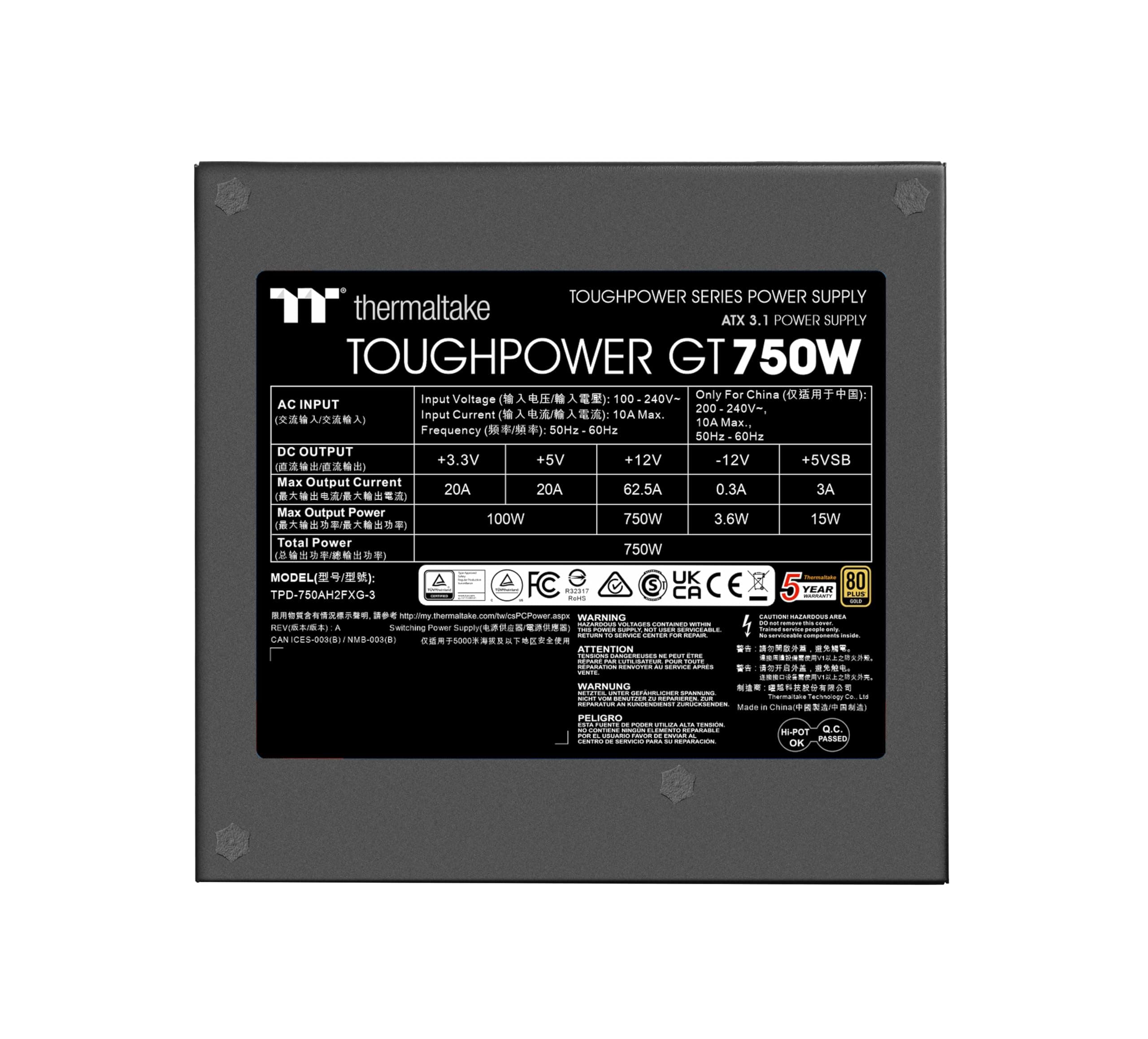 Thermaltake Toughpower GT 750W | ATX 3.1 | 80 Plus Gold | vollmodulares Netzteil | PCIe 5.1 12V-2x6 (12+4) | Smart Zero Fan sehr leise | Schwarz | 5 Jahre Garantie Bild 7