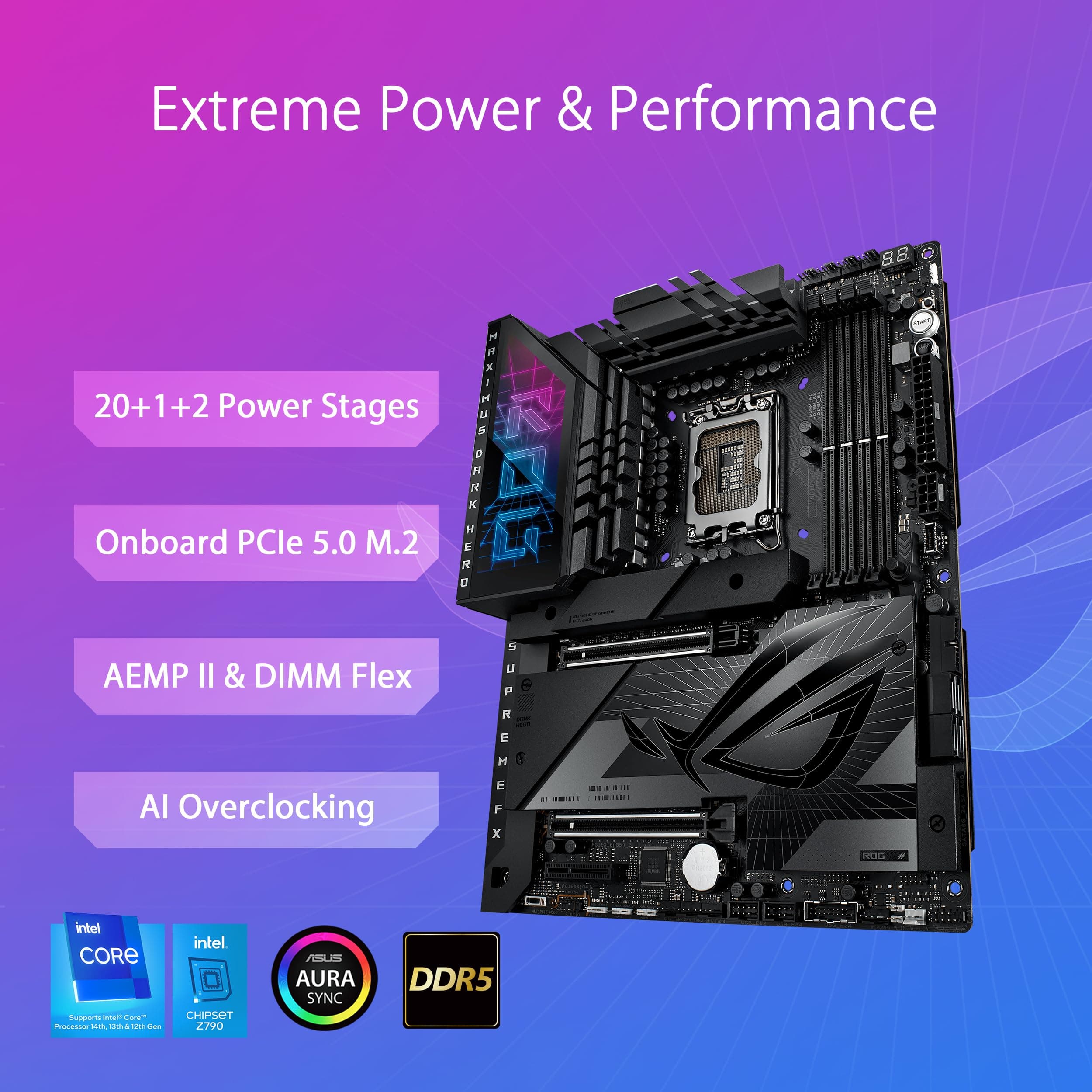 ASUS ROG Maximus Z790 Dark Hero (WiFi 7) LGA 1700 (Intel 14. und 13. und 12. Generation) ATX Gaming-Motherboard (PCIe 5.0 x 16, 5 x M.2 Steckplätze, DDR5, 2 x Thunderbolt 4 Ports, Bild 3