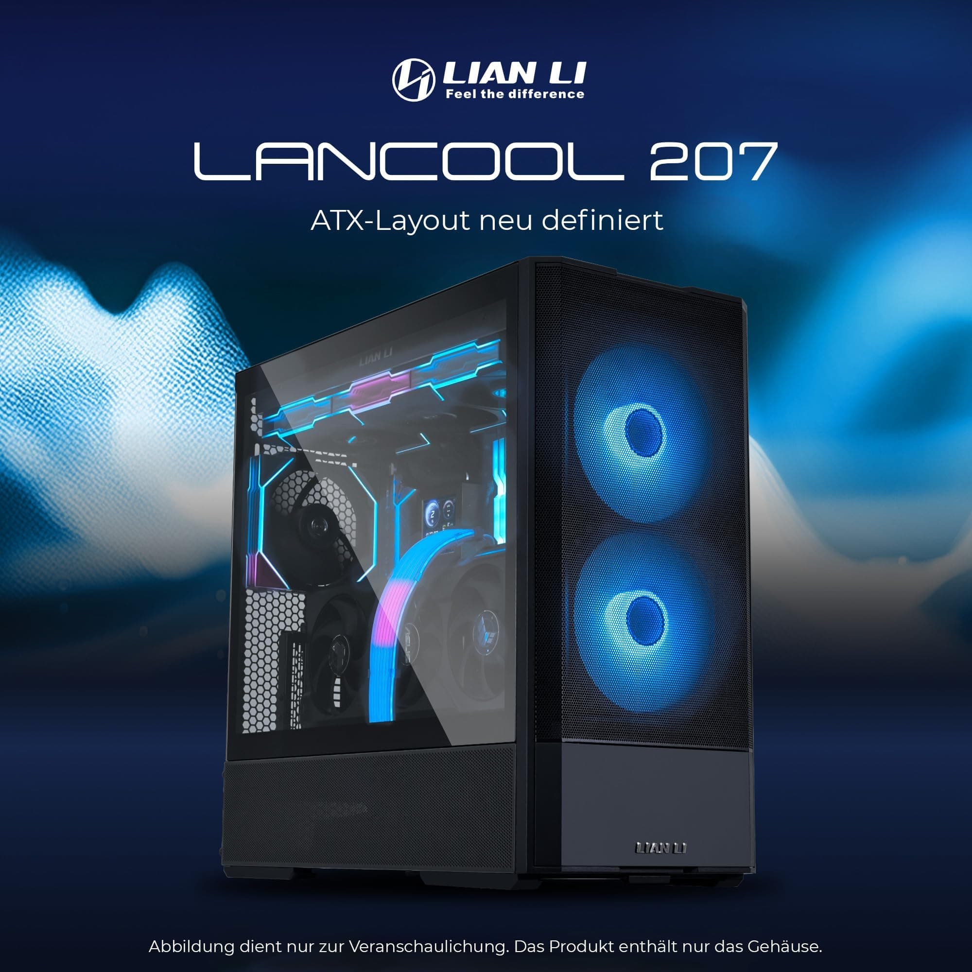 Lian Li LANCOOL 207 Gaming PC Gehäuse ATX Schwarz - Midi Tower PC Gehäuse mit RGB-Beleuchtung, Grafikkarten bis 375 mm, bis zu 360 mm Radiator, Black Case Stahl, Gehärtetes Glas Bild 3