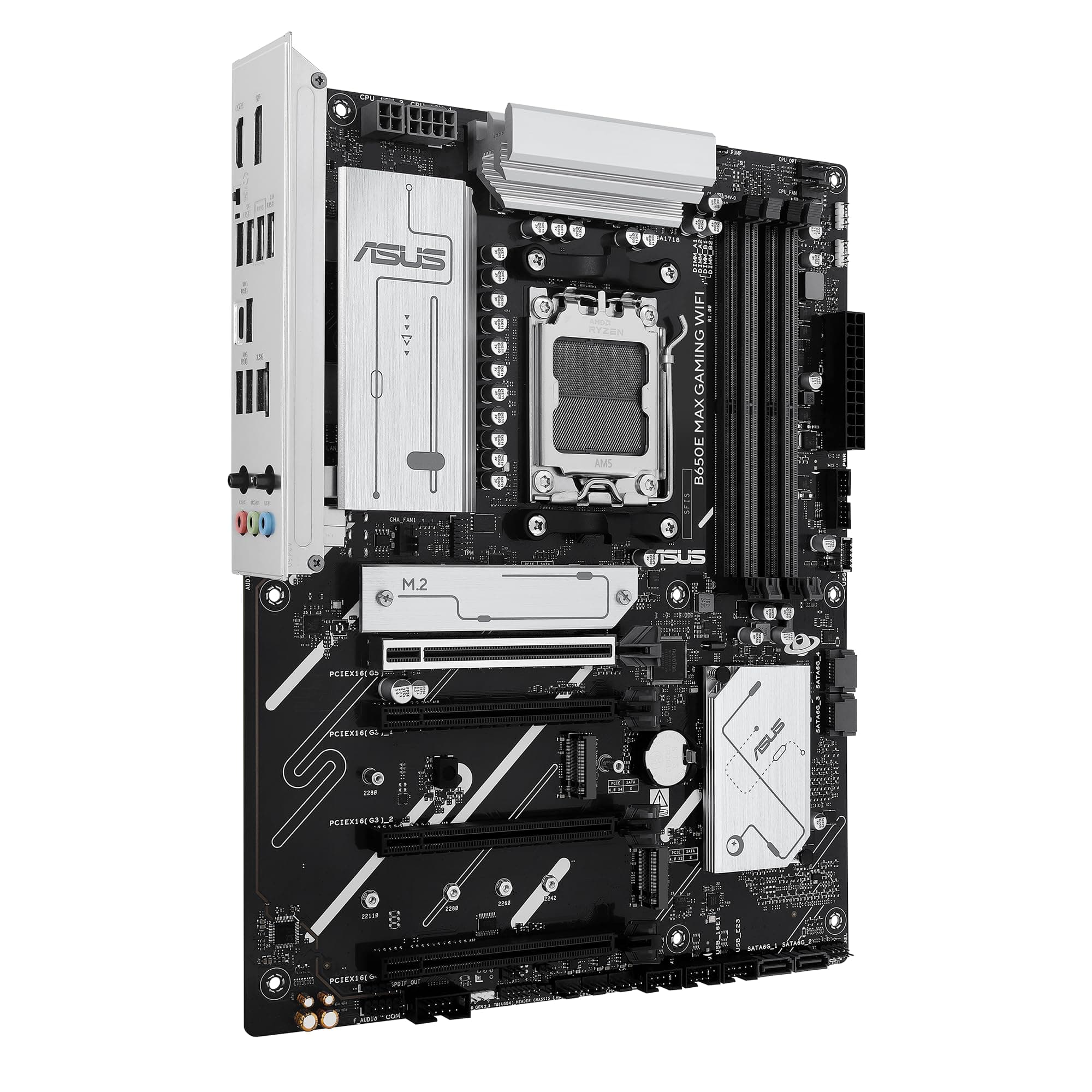 ASUS B650E MAX Gaming WiFi AMD B650 ATX Motherboard, DDR5, PCIe 5.0 Ready, 3X M.2 Slots, Wi-Fi 6E, Realtek 2.5Gb Ethernet, DisplayPort, HDMI, USB 10Gbps Type-A & Type-C, BIOS Flashback, Aura Sync Bild 5