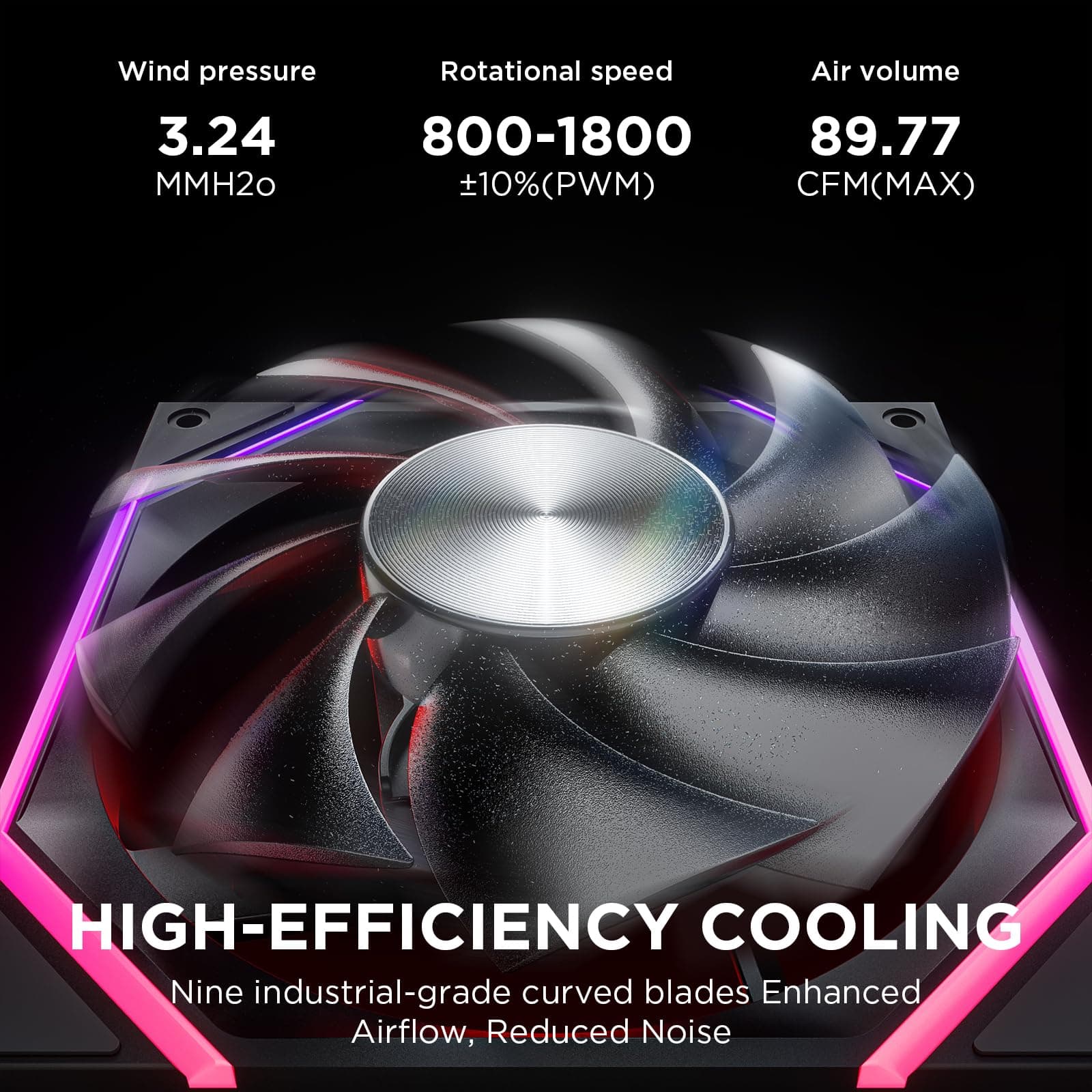 AsiaHorse RGB PC Lüfter 120MM Gehäuselüfter [3 Stück] [HDB] 61,5 CFM/2000 RPM/2,16 MMH2O ARGB Lüfter 5V3PIN ARGB und 12V4PIN PWM Lüfter, 50,000 Stunden Lebensdauer Nyota-A12-Schwarz Schwarz 3 x 120MM-Forward Bild 6