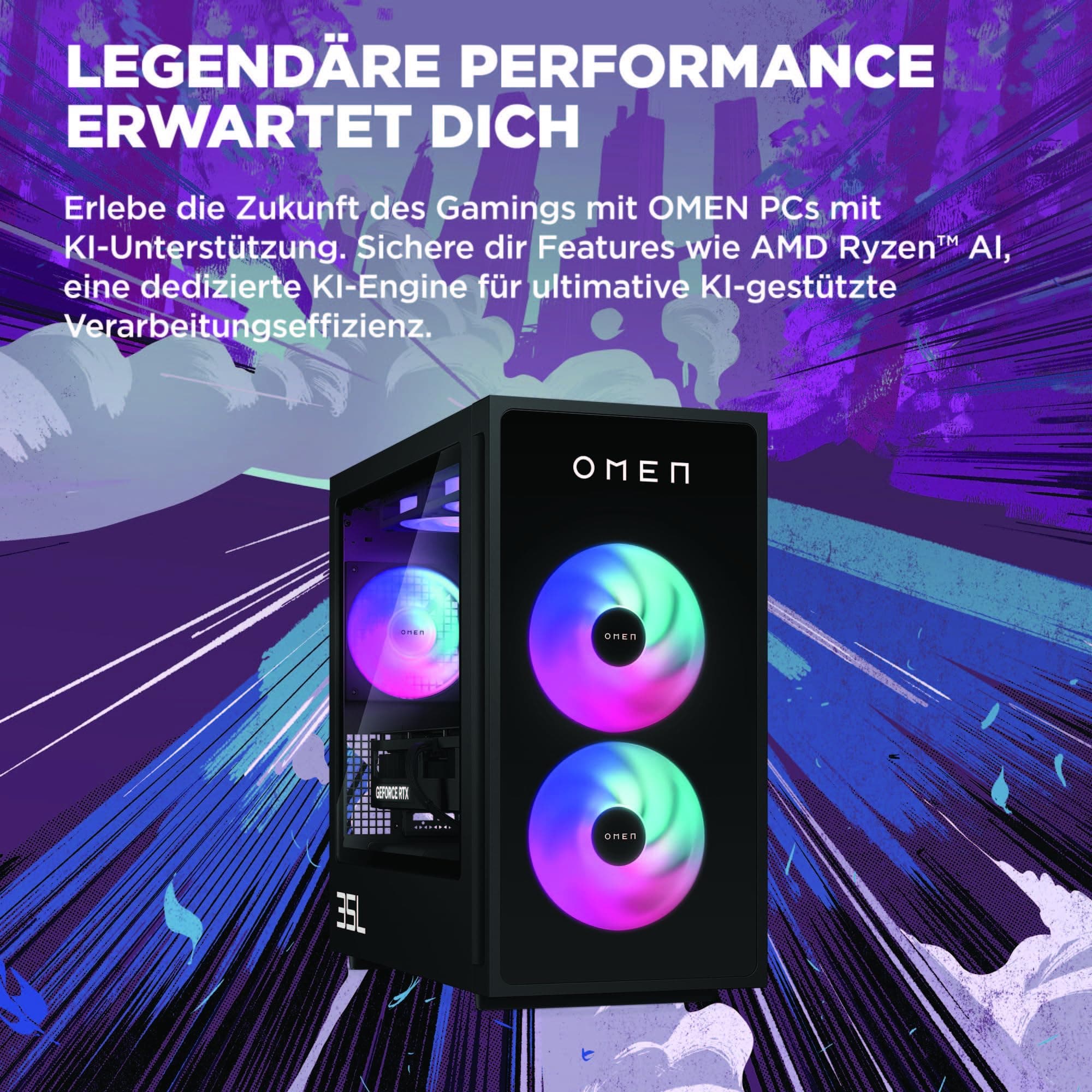 HP Omen GT16-0274ng 35L Gaming Desktop PC, AMD Ryzen 7 8700F, 32 GB DDR5-SDRAM, 1 TB SSD, NVIDIA GeForce RTX 5070, Tower PC, Windows 11 Home, Schwarzes Metall mit Glas Blende AMD Ryzen 7 8700F NVIDIA GeForce RTX 5070 Bild 6