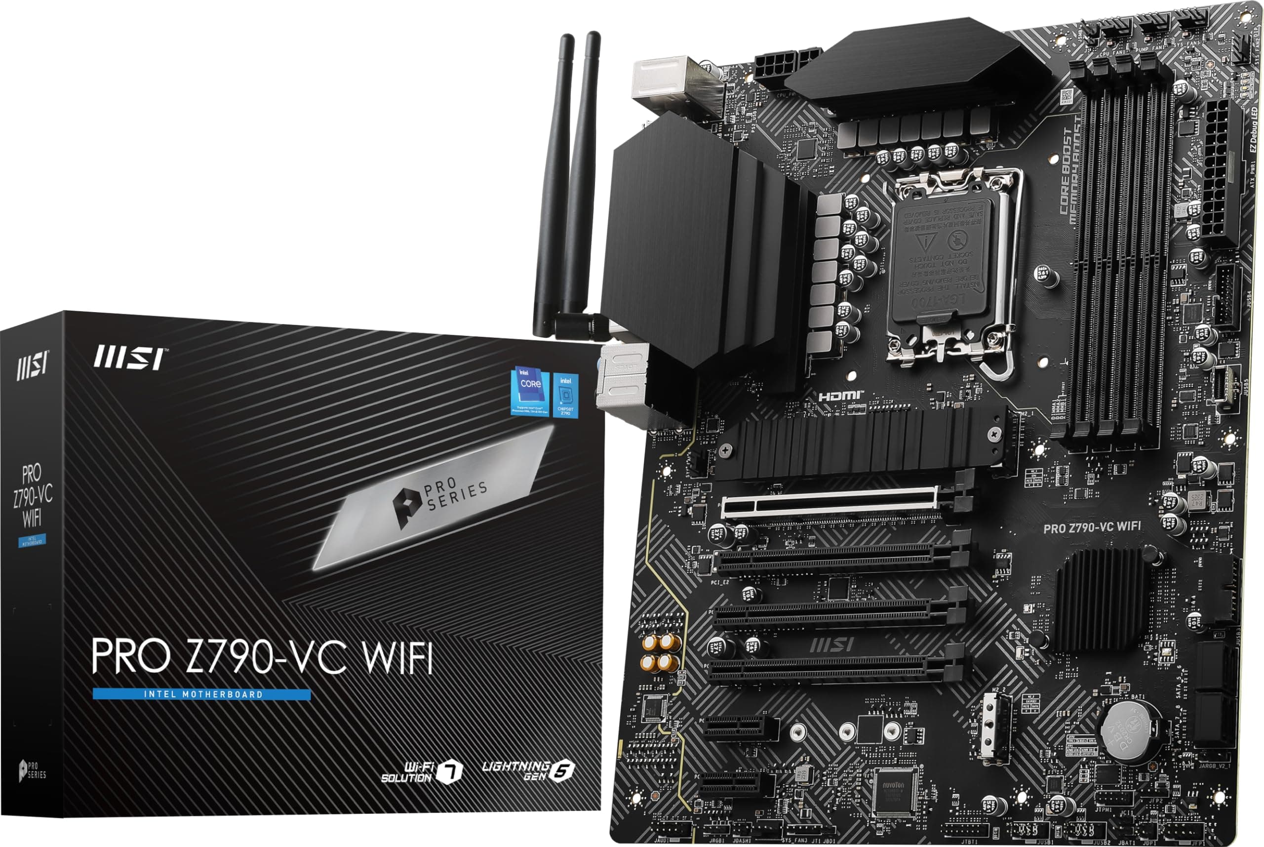 MSI PRO Z790-VC WiFi ProSeries Motherboard (unterstützt Intel Prozessoren der 14. / 13. / 12. Generation, LGA 1700, DDR5, PCIe 5.0, M.2-Steckplätze, 2,5 Gbit/s LAN, USB 3.2 Gen2, HDMI/DP, Wi-Fi 7,