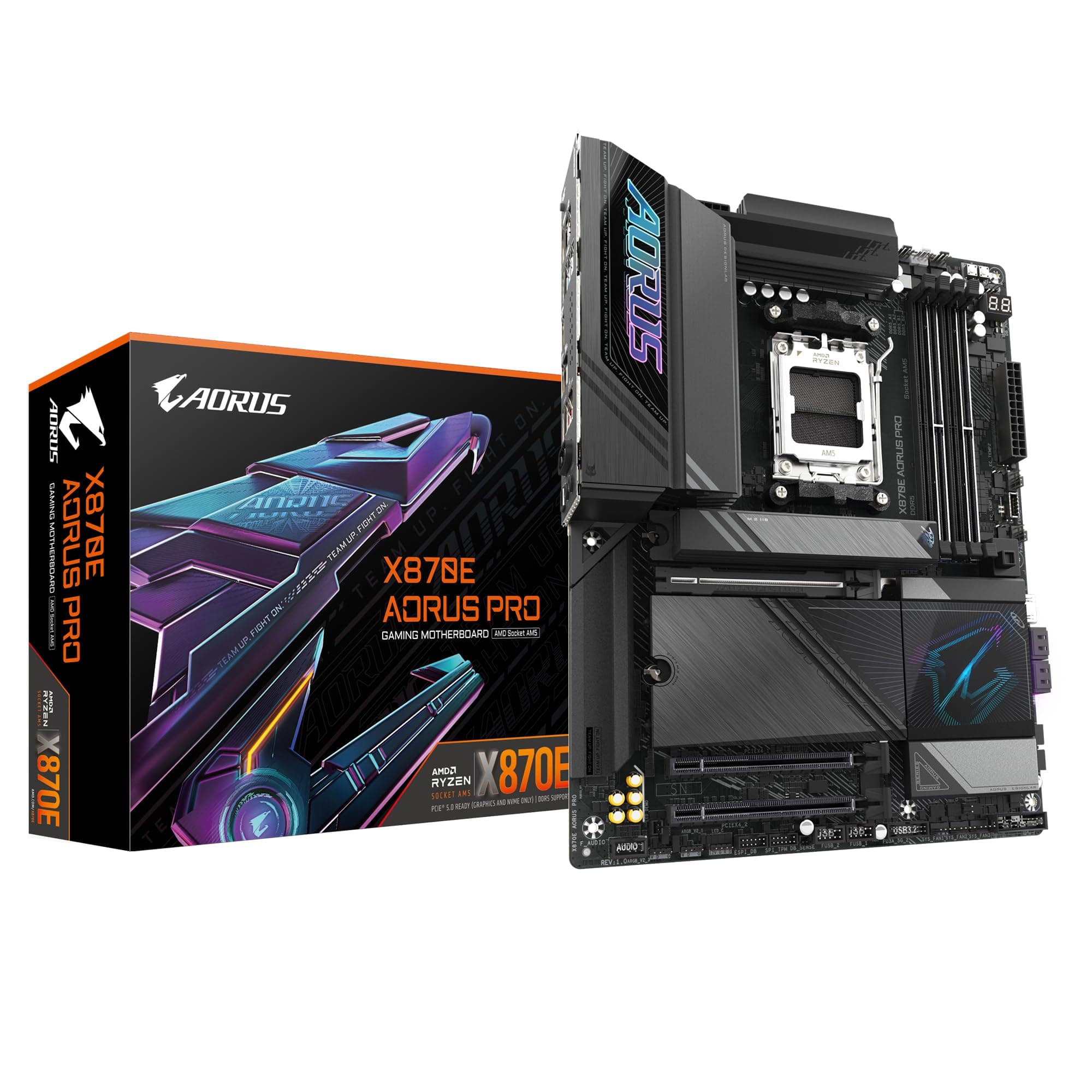 GIGABYTE X870E AORUS PRO-Mainboard - Unterstützt AMD Ryzen 9000 CPUs, 16+2+2 Phasen Digital-VRM, bis zu 8000MHz DDR5 (OC), 3xPCIe 5.0, Wi-Fi 7, 2.5GbE LAN, USB 4 Bild 2