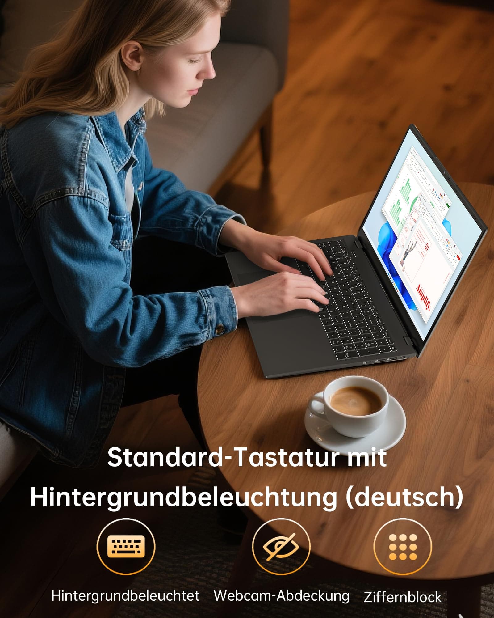 jumper 2026 Gaming Laptop 17,6 Zoll IPS 1920X1200, 16GB DDR4 RAM 512GB SSD, AMD Ryzen5 3500U(bis zu 3,7GHz), Leuchtende Tastatur, Leichte Business und Studenten Notebook, USB/HDMI/Typ-C/WiFi6 Schwarz 17.6 Zoll Bild 6