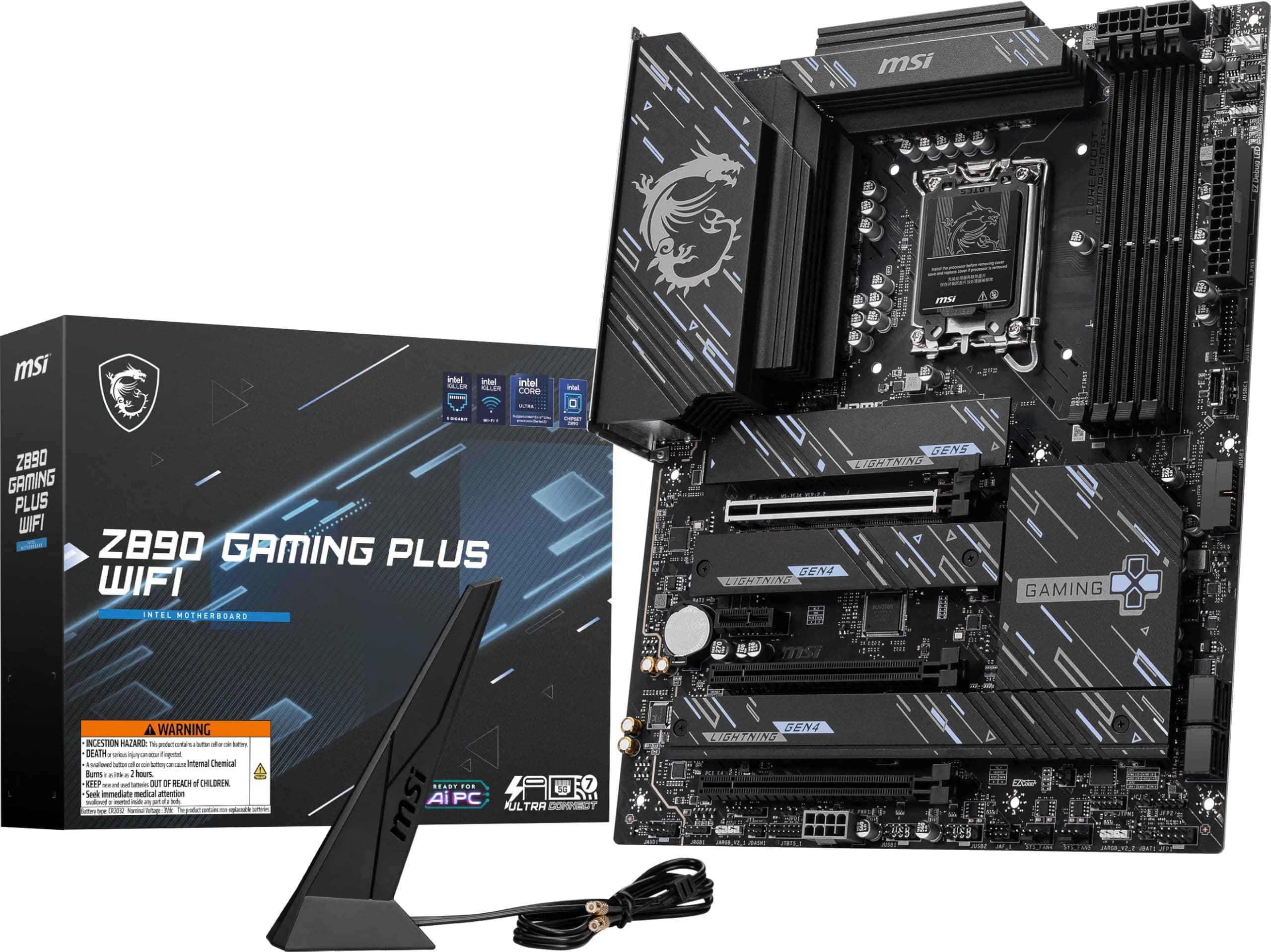 MSI Z890 Gaming Plus WiFi Gaming Mainboard (kompatibel mit Intel Core Ultra Series 2 Prozessoren, LGA 1851, DDR5, PCIe 5.0, M.2, SATA, 5Gbps LAN, USB Typ C, Wi-Fi 7, Bluetooth 5.4