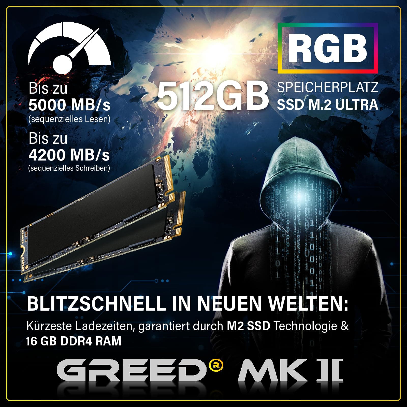 Greed® MK2 FE - Gaming PC - AMD Ryzen 5 5500 + RTX 5050 - Schneller RGB Computer + 4K Raytracing Rechner mit 4,2 GHz - 16GB DDR4 RAM - 512GB SSD + 500W Netzteil - WLAN + Windows 11 Pro MK2 FE | RTX 5050 AMD 16GB Bild 5