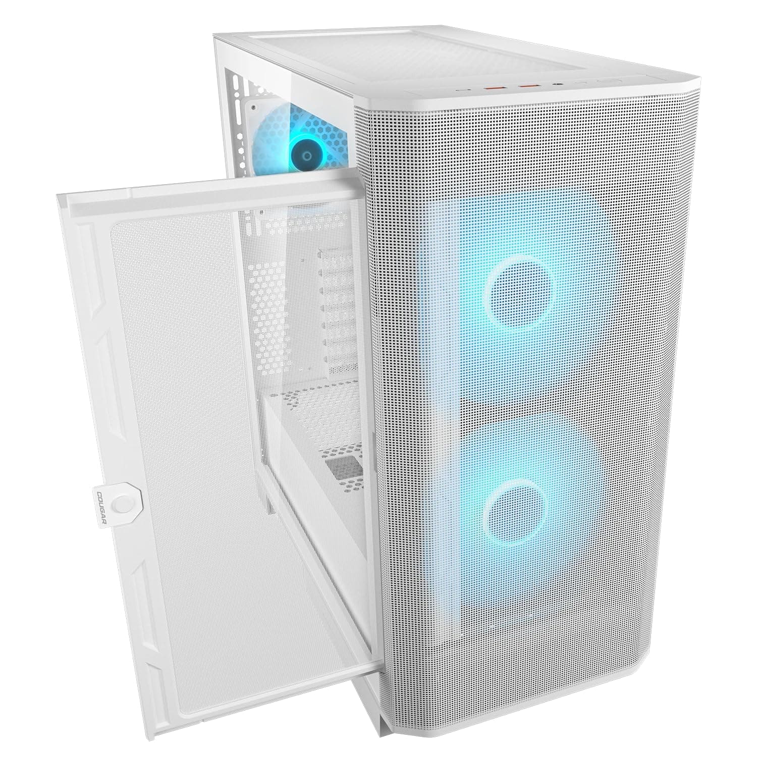 COUGAR AIRFACE Flow, Mid-Tower-Gehäuse, bis zu 10 Lüfter unterstützbar, 2 x 180-mm-ARGB-PWM-Lüfter an der Front, kompatibel mit bis zu 360-mm-AIO-Kühlung, 190-mm-Aircooler (Weiß) Bild 5