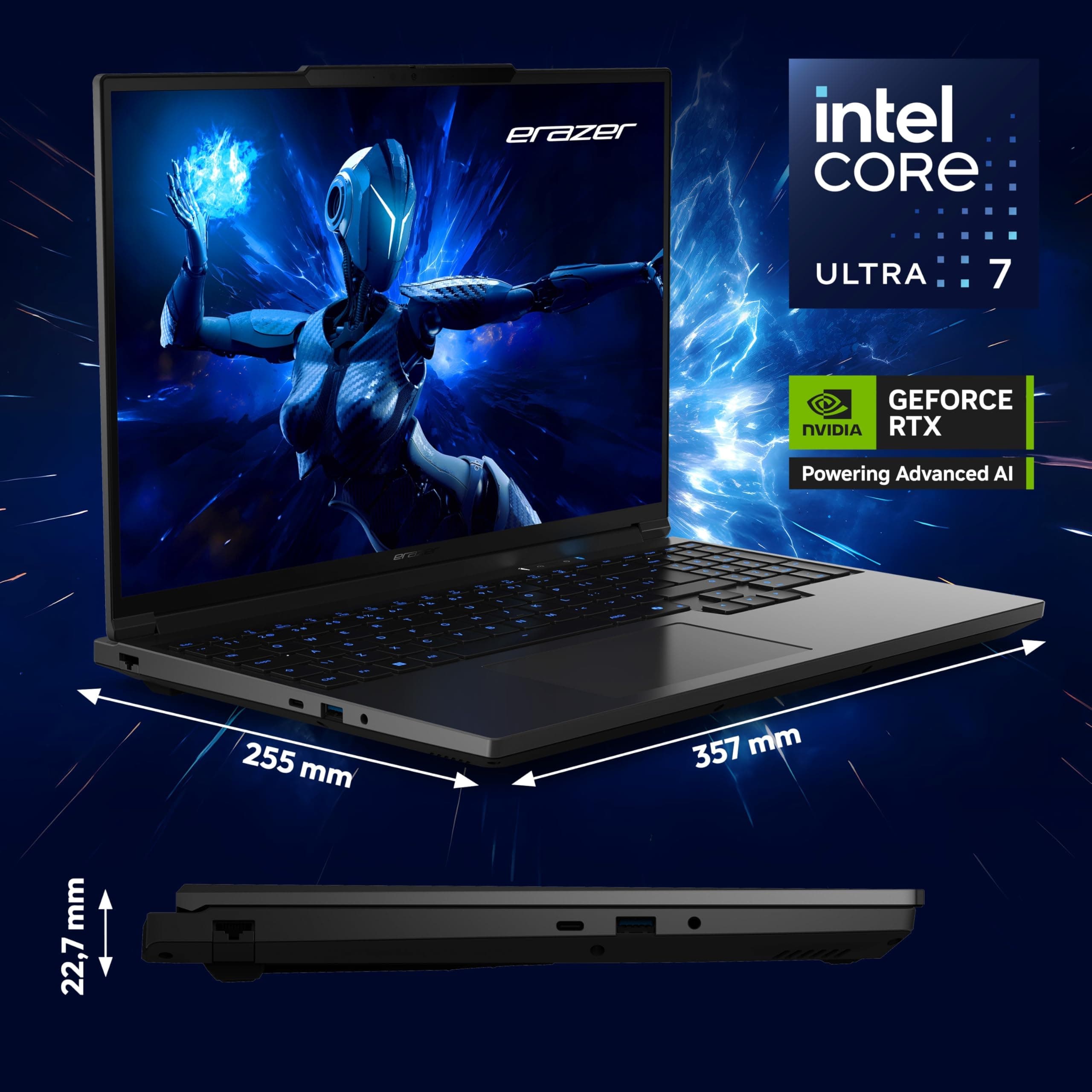 ERAZER Major 16 X1 40,6 cm (16" Zoll 300Hz 100% sRGB) QHD+ Gaming Laptop (Core Ultra 7 255HX, Geforce RTX 5070 Ti 12GB DDR7, 32GB DDR5 RAM, 2TB PCIe SSD, RGB Backlit Keyboard, Windows 11 Home) Core Ultra 7 255HX 32.0 GB 2000 GB NVIDIA GeForce RTX 5070 Ti MD62735 Bild 2