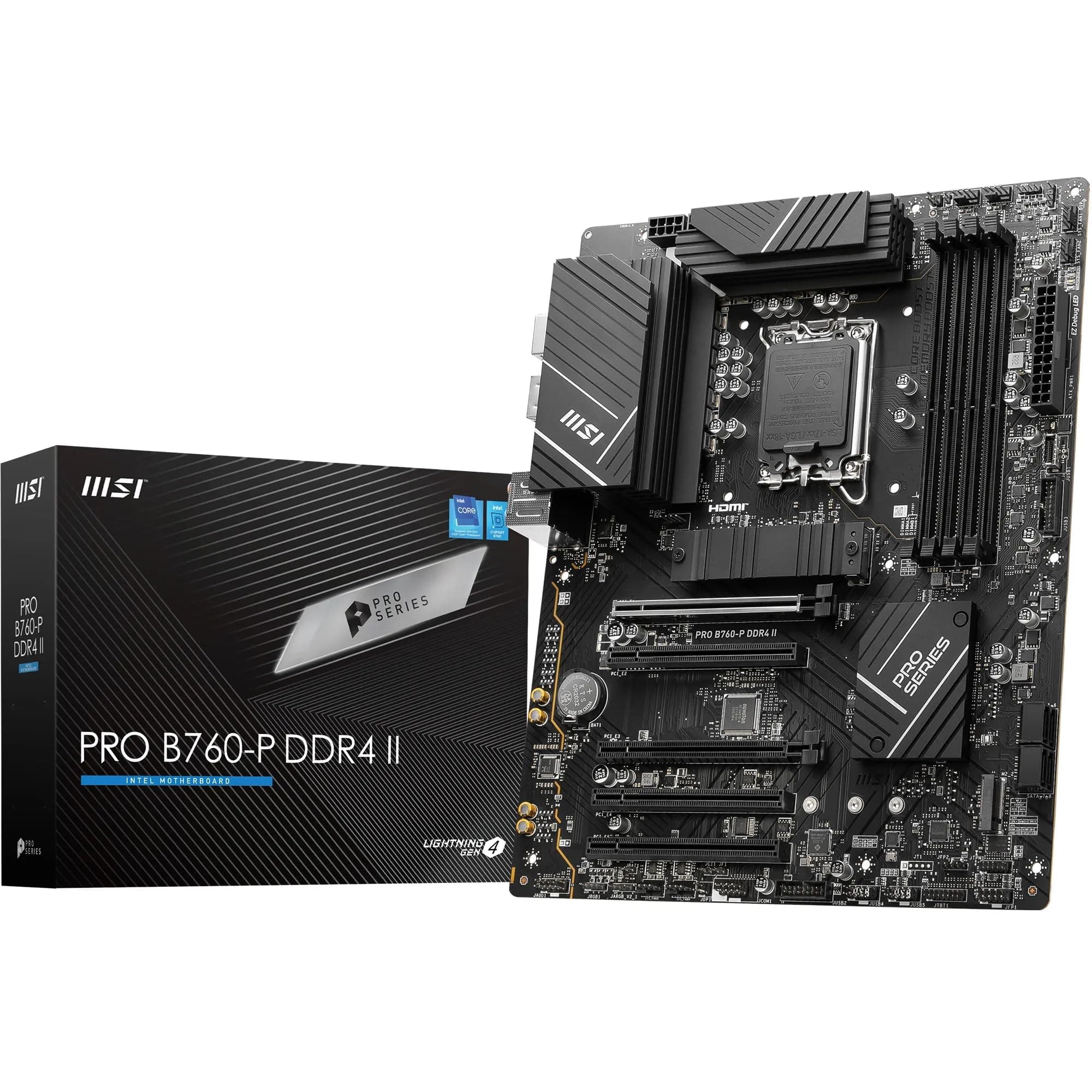 MSI PRO B760-P DDR4 II Mainboard, Micro-ATX - Unterstützt Intel Core Prozessoren der 12., 13. & 14. Generation, LGA 1700 - DDR4 Memory Boost 5333+MHz/OC, PCIe 4.0 x16 Slots, M.2 Gen4 Slots, 2.5G LAN Bild 2