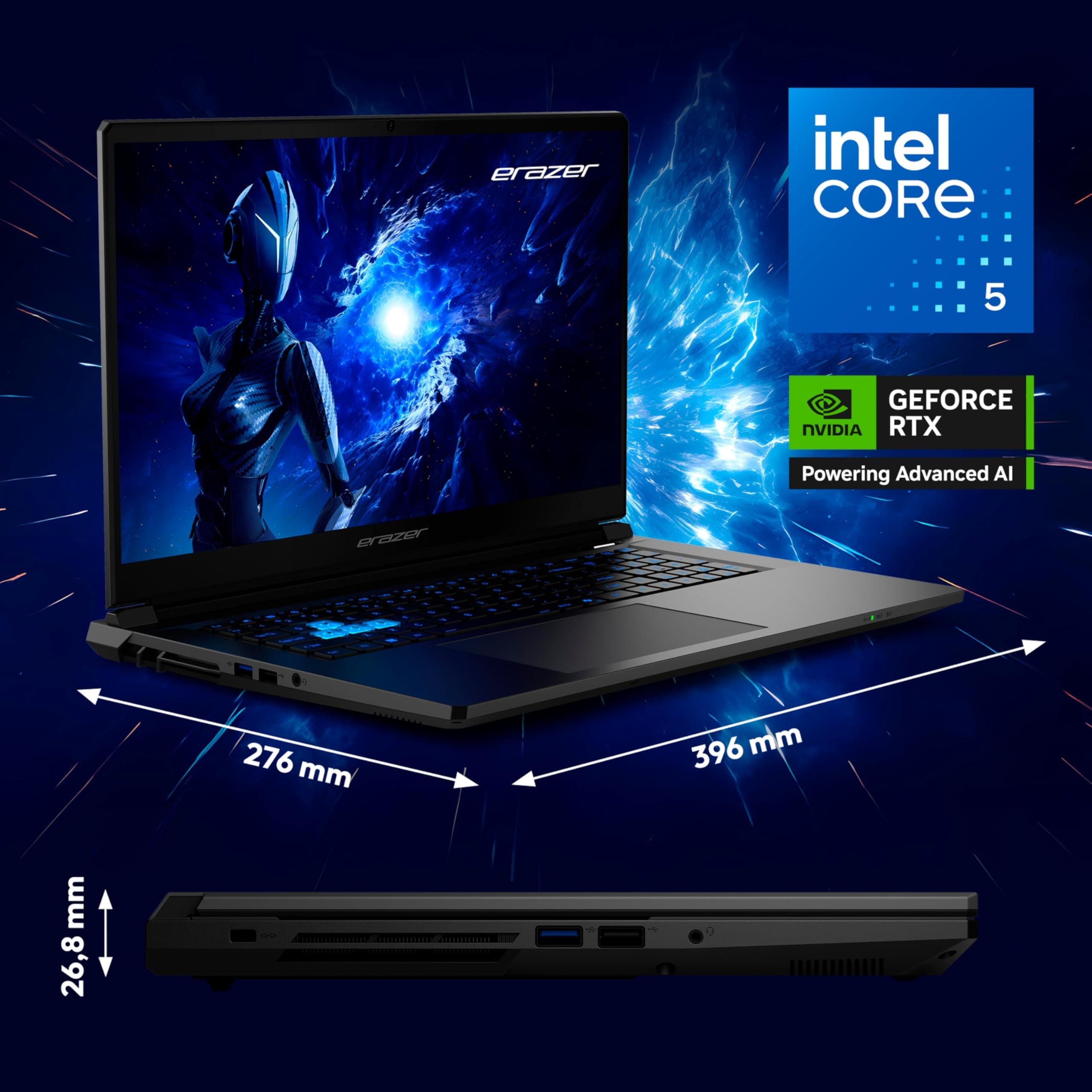 ERAZER Scout 17 E1 43,9 cm (17,3 Zoll 144Hz) Full HD Gaming Laptop (Core i5 13420H, GeForce RTX 5050 8GB GDDR7 VRAM, 16GB DDR5 RAM, 1TB PCIe SSD, ohne OS) Core i5-13420H 16 GB 1000 GB NVIDIA GeForce RTX 5050 MD62759 Bild 2
