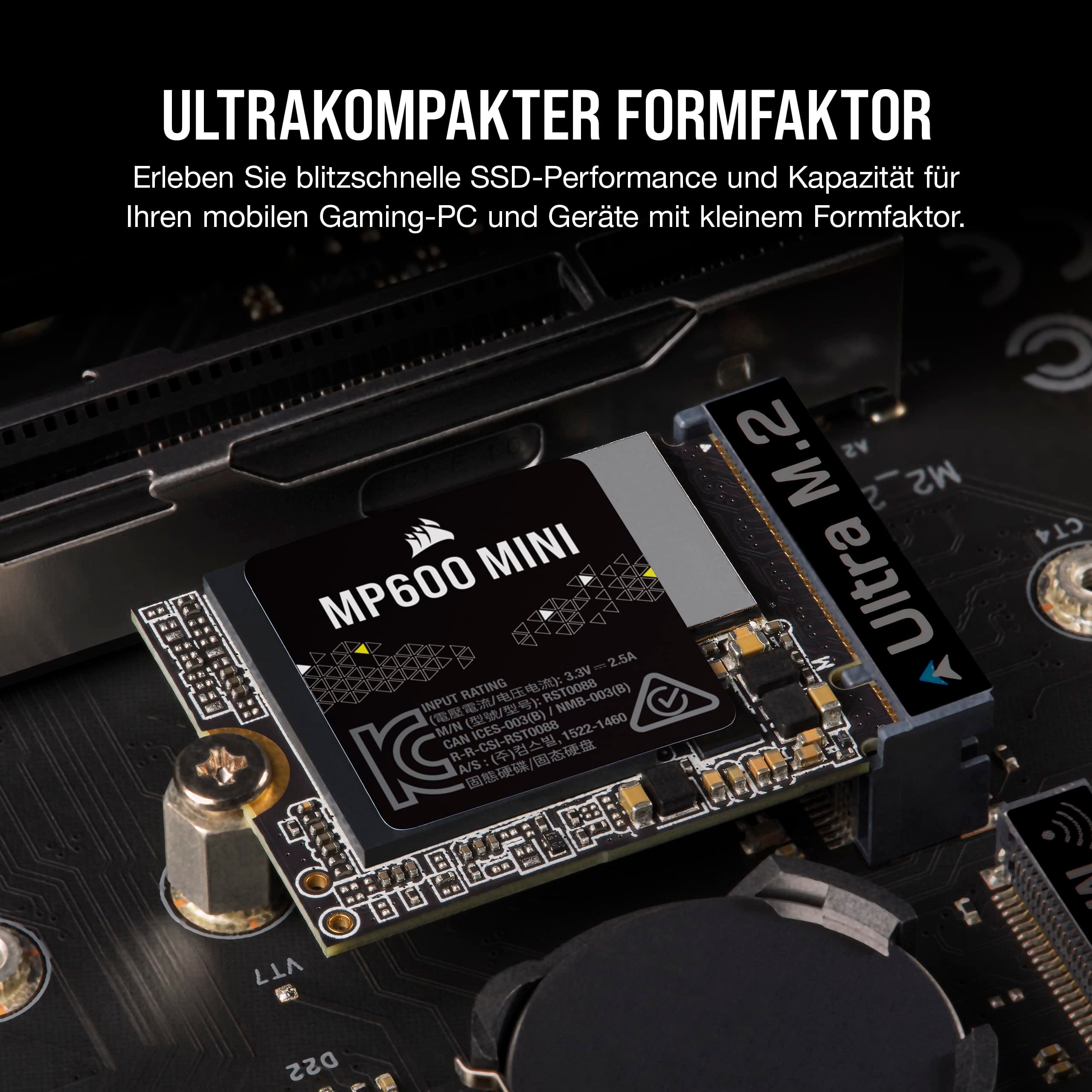 Corsair MP600 MINI 2 TB M.2 NVMe PCIe x4 Gen4 SSD – M.2 2230 – Bis zu 7.000MB/Sek. Sequentielles Lesen – Hohe Dichte 3D TLC NAND – Ideal Für Steam Deck und Microsoft Surface – Schwarz 2TB Bild 3