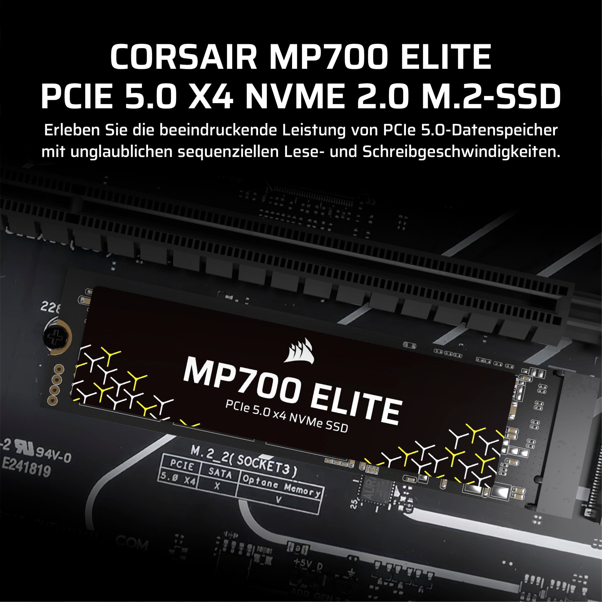 Corsair MP700 Elite 1TB PCIe 5.0 x4 NVMe M.2 SSD – Bis zu 10,000MB/sec – Hohe Dichte 3D TLC NAND – M.2 2280 – Kompatibel mit DirectStorage – Schwarz Bild 3
