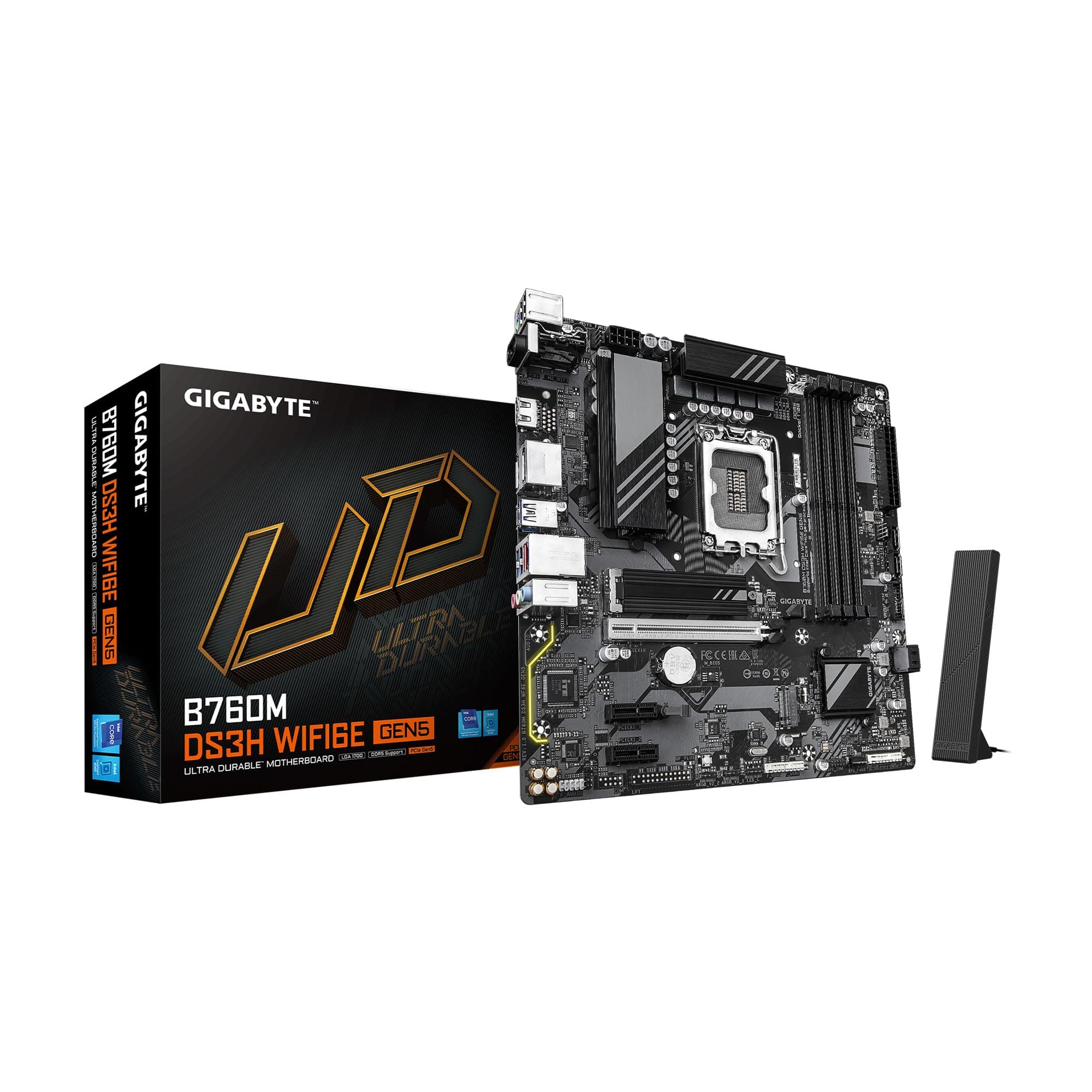 GIGABYTE B760M DS3H WIFI6E GEN5 LGA 1700 Intel B760 M-ATX Motherboard mit DDR5, M.2, PCIe 5.0, USB 3.2 Gen 2 Type-C, WIFI6E 2.5GbE LAN, WiFi EZ-Plug, PCIe EZ-Latch Bild 2