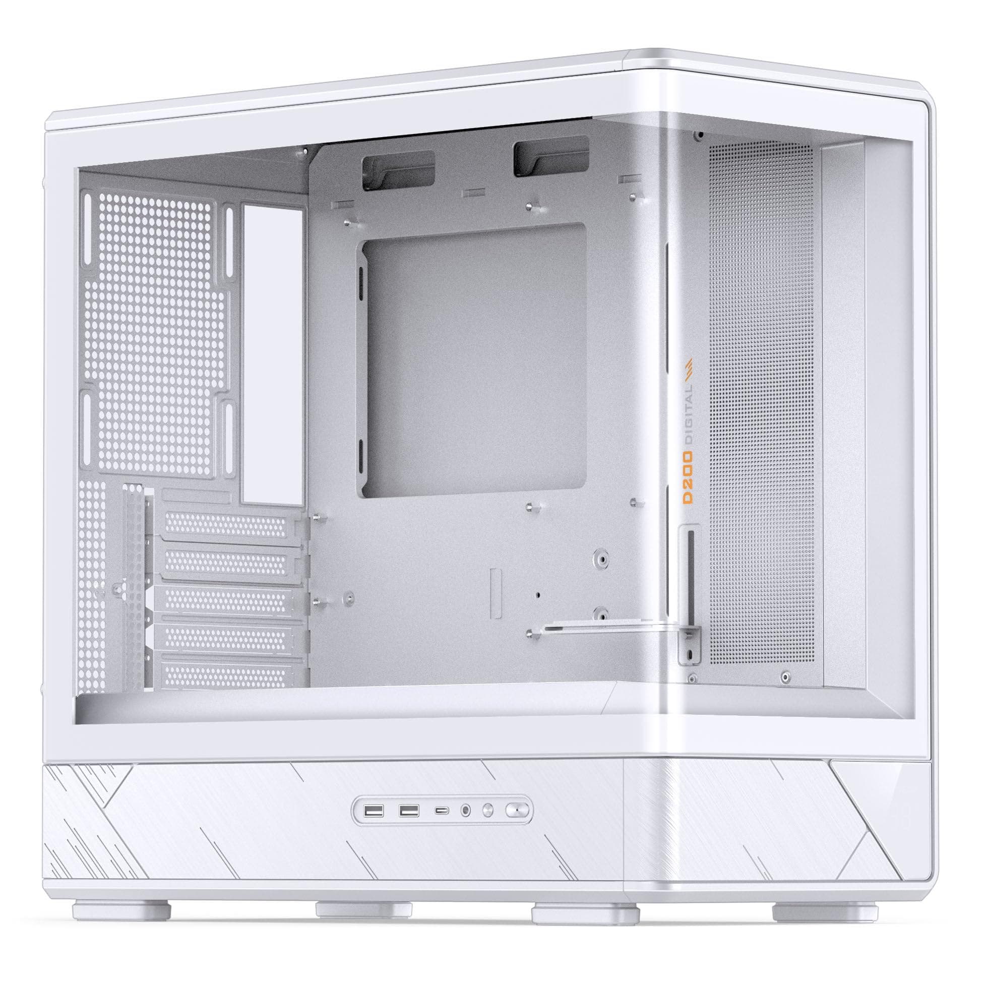 Jonsbo D200 PC-Gehäuse Mini-Tower mATX mit Tempered Glass, Display an der Front, Platz für 7 Lüfter und 240 mm Radiator – weiß
