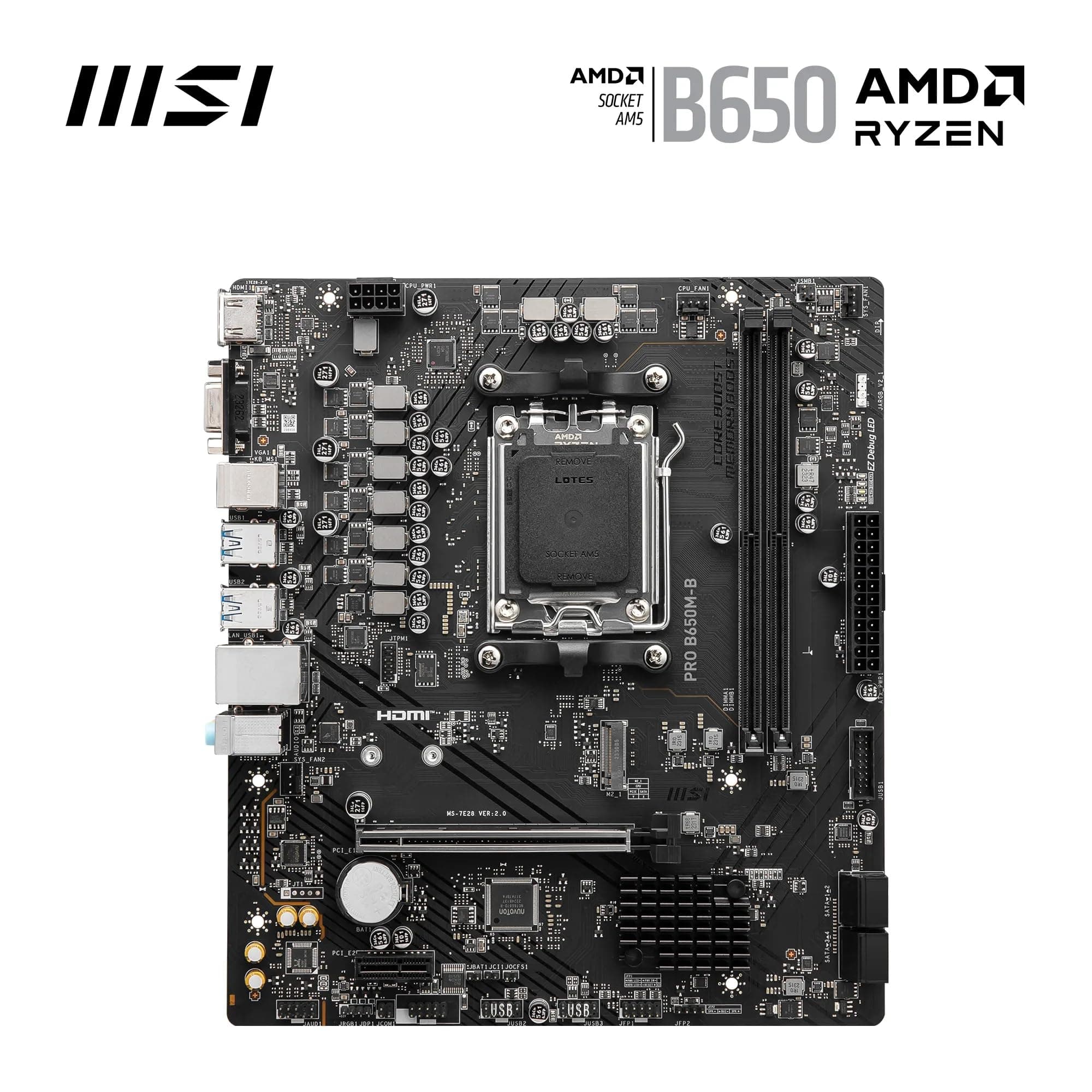 MSI PRO B650M-B Mainboard, Micro-ATX - Unterstützt Ryzen 9000, 8000 & 7000 Series Prozessoren, AM5 - DDR5 Memory Boost 6800+MHz/OC, 1 x PCIe 4.0 x16, 1 x M.2 Gen4, 2.5G LAN Bild 3