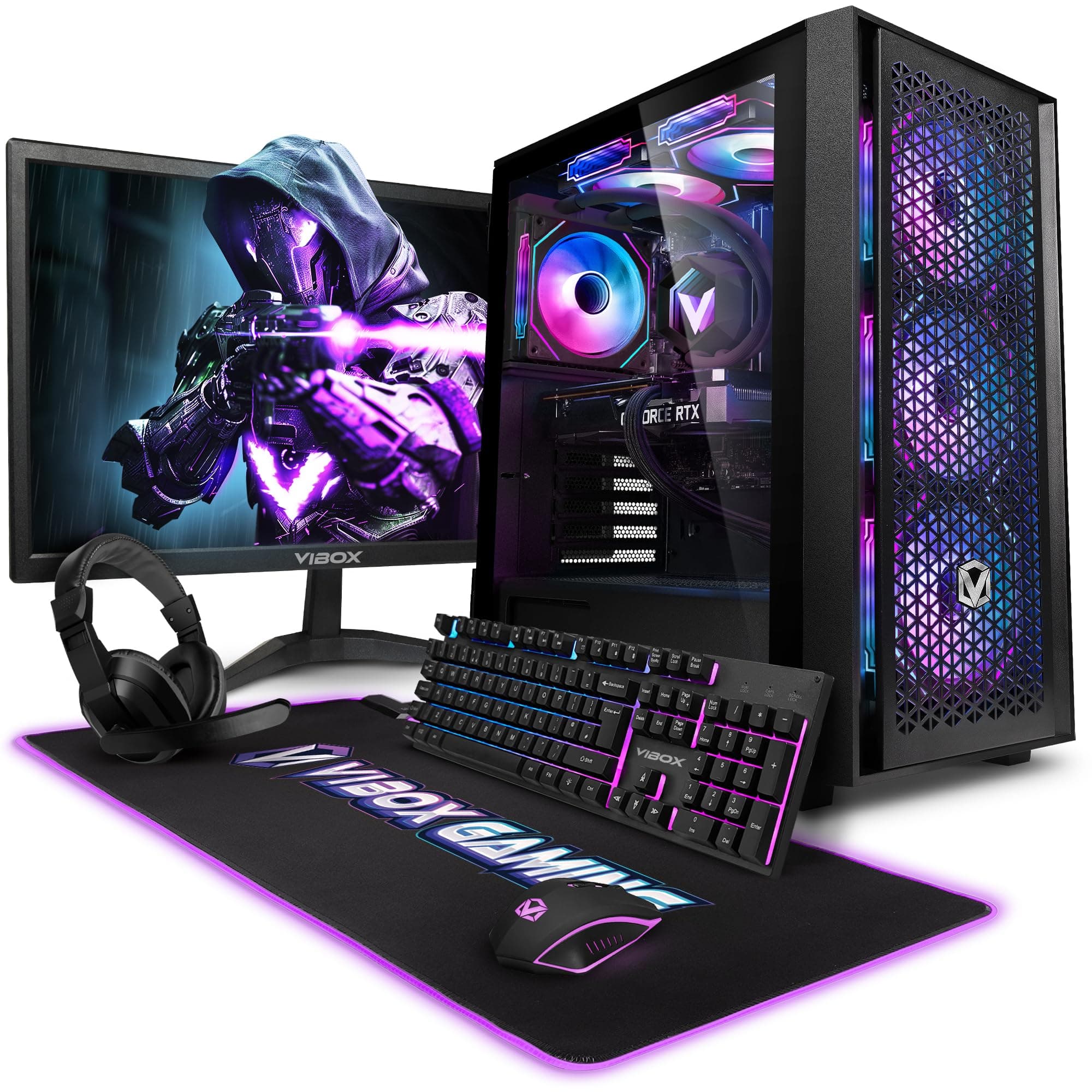 Vibox IV-32 Gaming PC Set Komplett • Monitor 23 Zoll • AMD Ryzen 7 5700X 8-Kern • Nvidia RTX 3050 6GB • 16GB RAM • 500GB SSD • Windows 11 • WLAN 6 + Bluetooth 5.4 Schwarz 500 GB 16 GB RTX 3050 Windows 11 Home