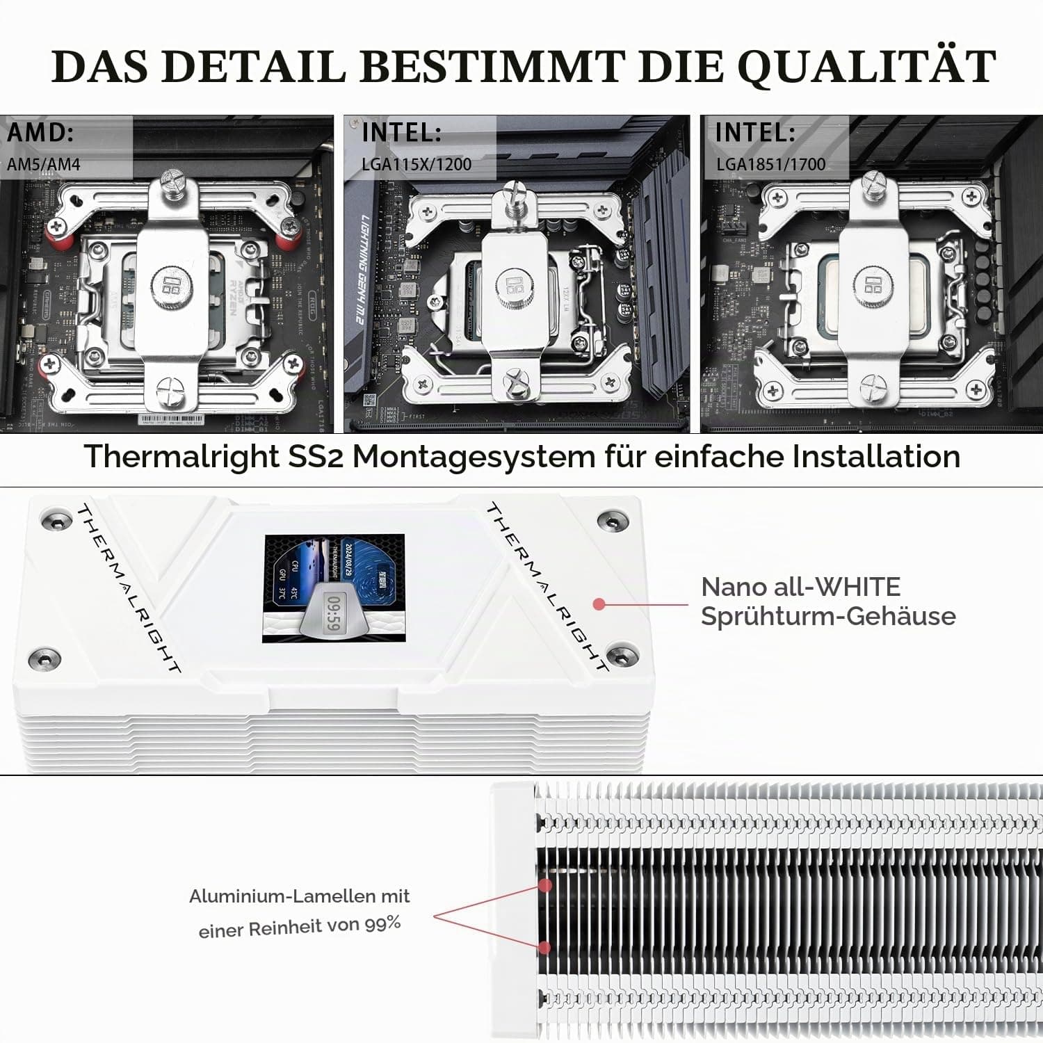 Thermalright Assassin Spirit 120 Vision ARGB White CPU-Kühler,Computer-Kühlkörperkühler 4 Heatpipes,PC-Bildschirm CPU-Kühlung mit 1,54 Zoll,240x240 Auflösungsvermögen, für AM4/AM5 und LGA1700/1851 Bild 3
