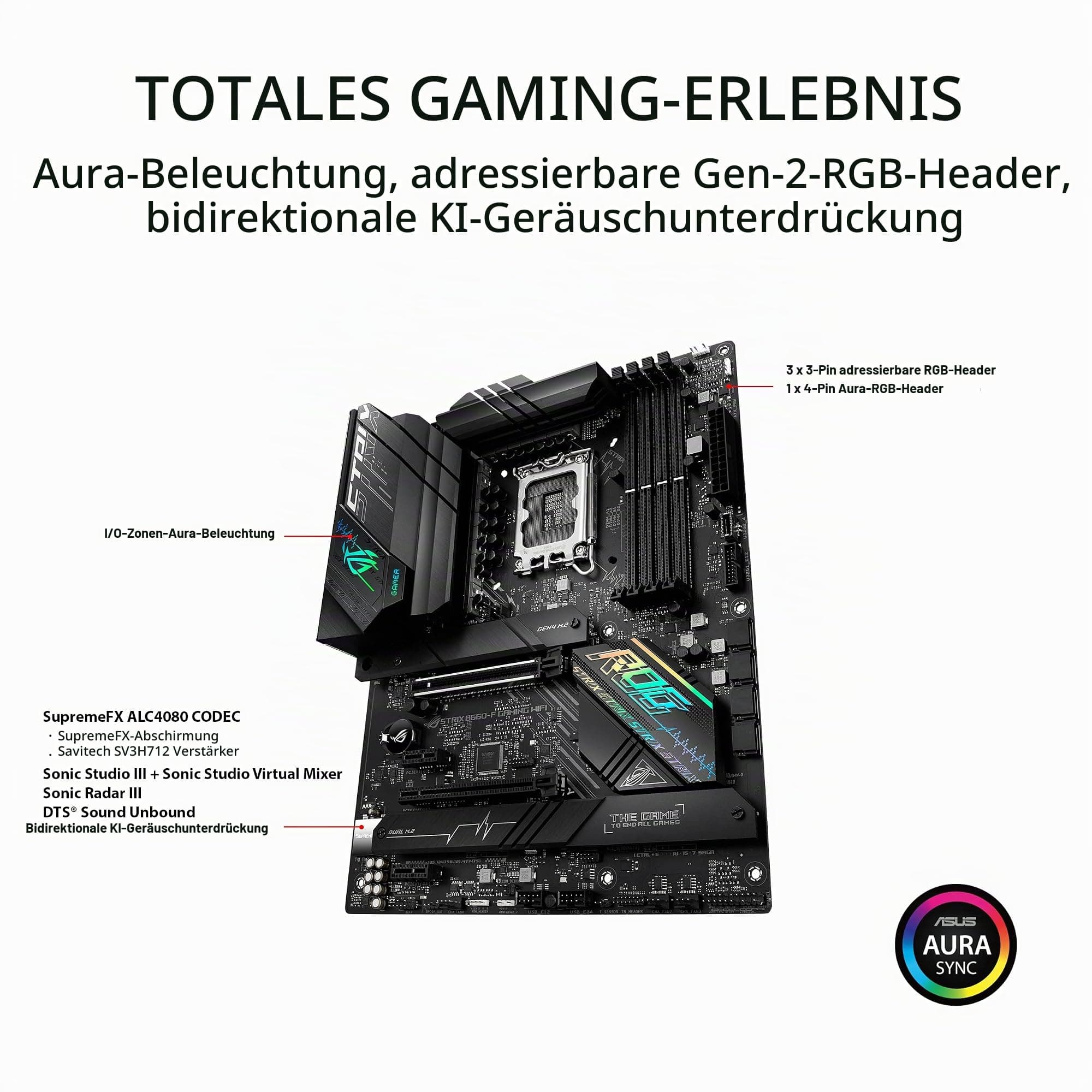 ASUS ROG STRIX B660-F GAMING WIFI Mainboard Sockel Intel LGA 1700 (Intel B660, ATX, DDR5 Speicher, PCIe 5.0, WiFi 6, 3x M.2, Aura Sync) Bild 7