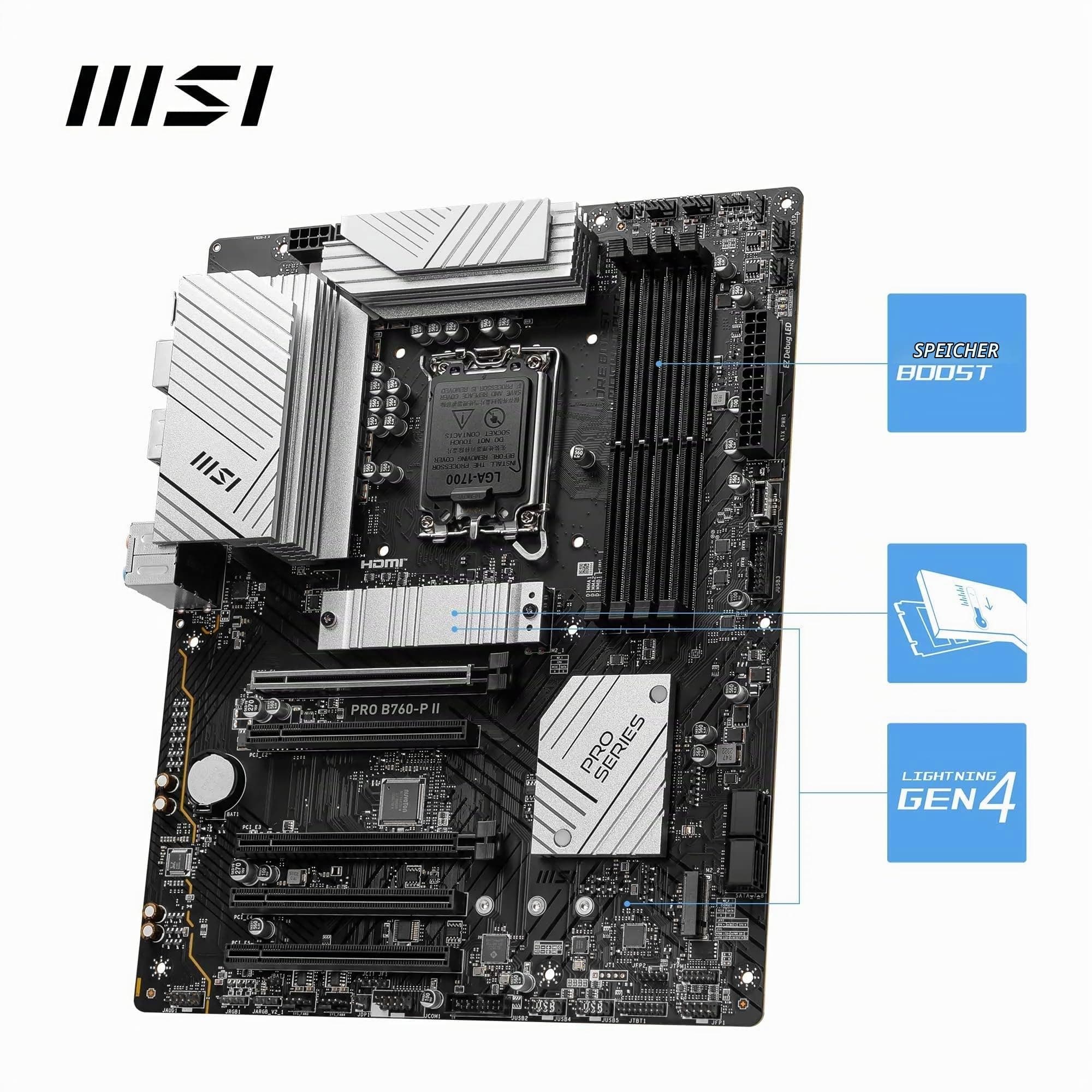 MSI PRO B760-P II Mainboard, ATX - Unterstützt Intel Core Prozessoren der 14., 13. und 12. Generation, LGA 1700 - DDR5 Memory Boost 7000+MHz/OC, PCIe 4.0 x16 Slots, M.2 Gen4 Slots, 2.5G LAN Bild 6