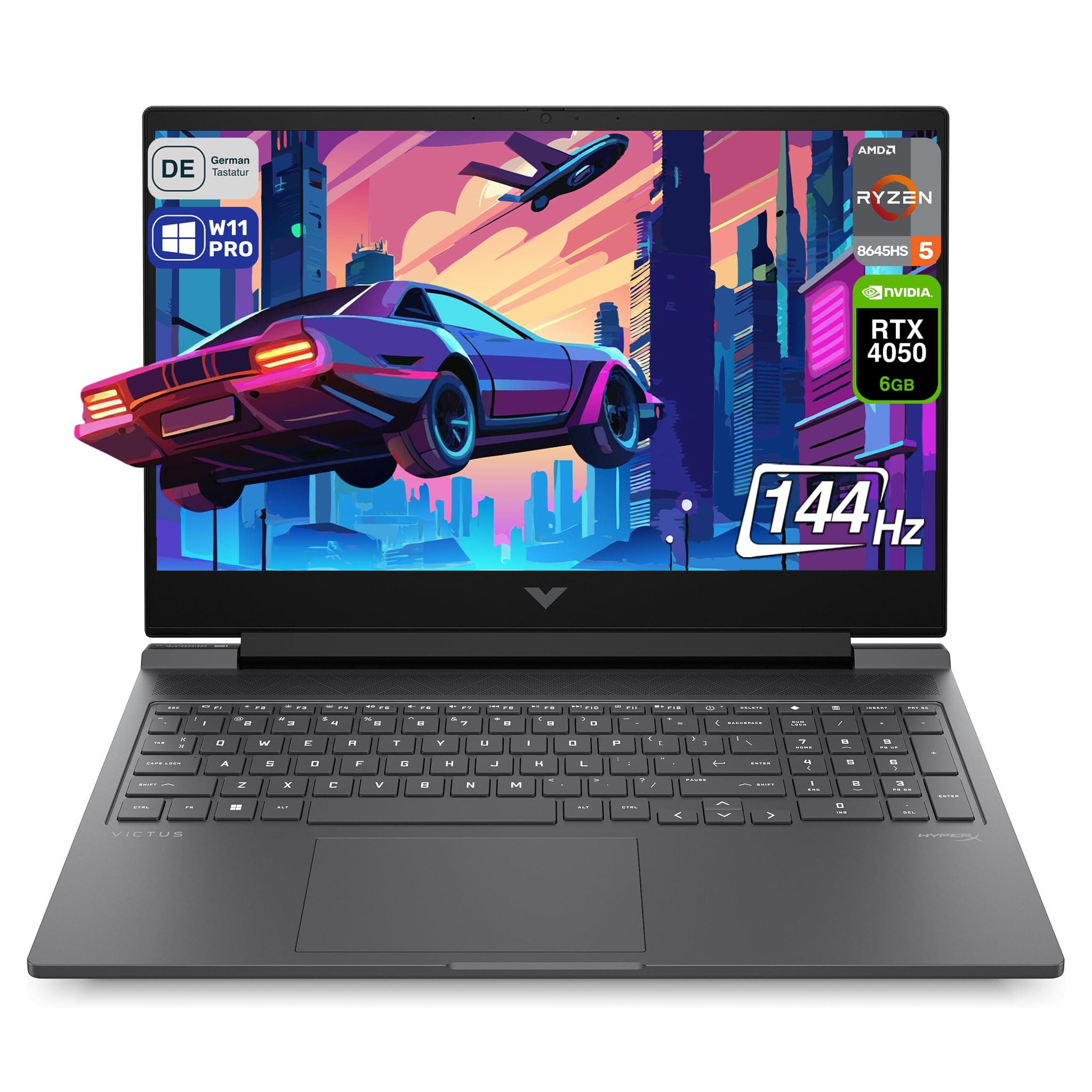 HP Victus 16 Gaming Laptop, AMD Ryzen 5-8645HS, 16 GB DDR5 RAM, 512 GB PCIe SSD, 16.1" FHD (1920x1080) IPS 144Hz Display, Nvidia Geforce RTX 4050, Backlit QWERTZ Tastatur, Windows 11 Pro, Mica Silver 16 GB RAM | 512 GB SSD Windows 11 Pro