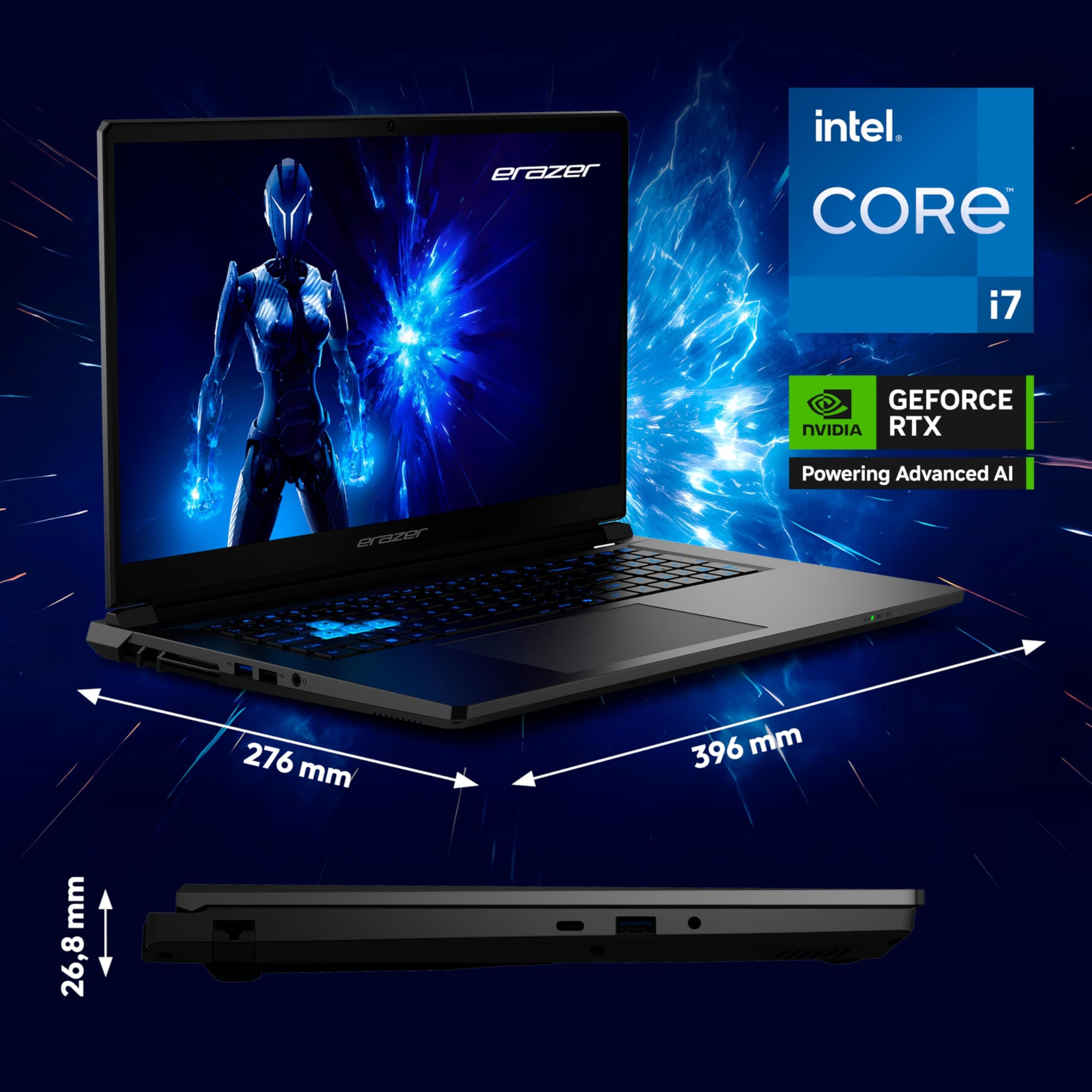 ERAZER Defender 17 P1 43,9 cm (17,3 Zoll 144Hz) Full HD Gaming Laptop (Core i7 13620H, GeForce RTX 5060 8GB GDDR7 VRAM, 16GB DDR5 RAM, 1TB PCIe SSD, ohne OS) Bild 2