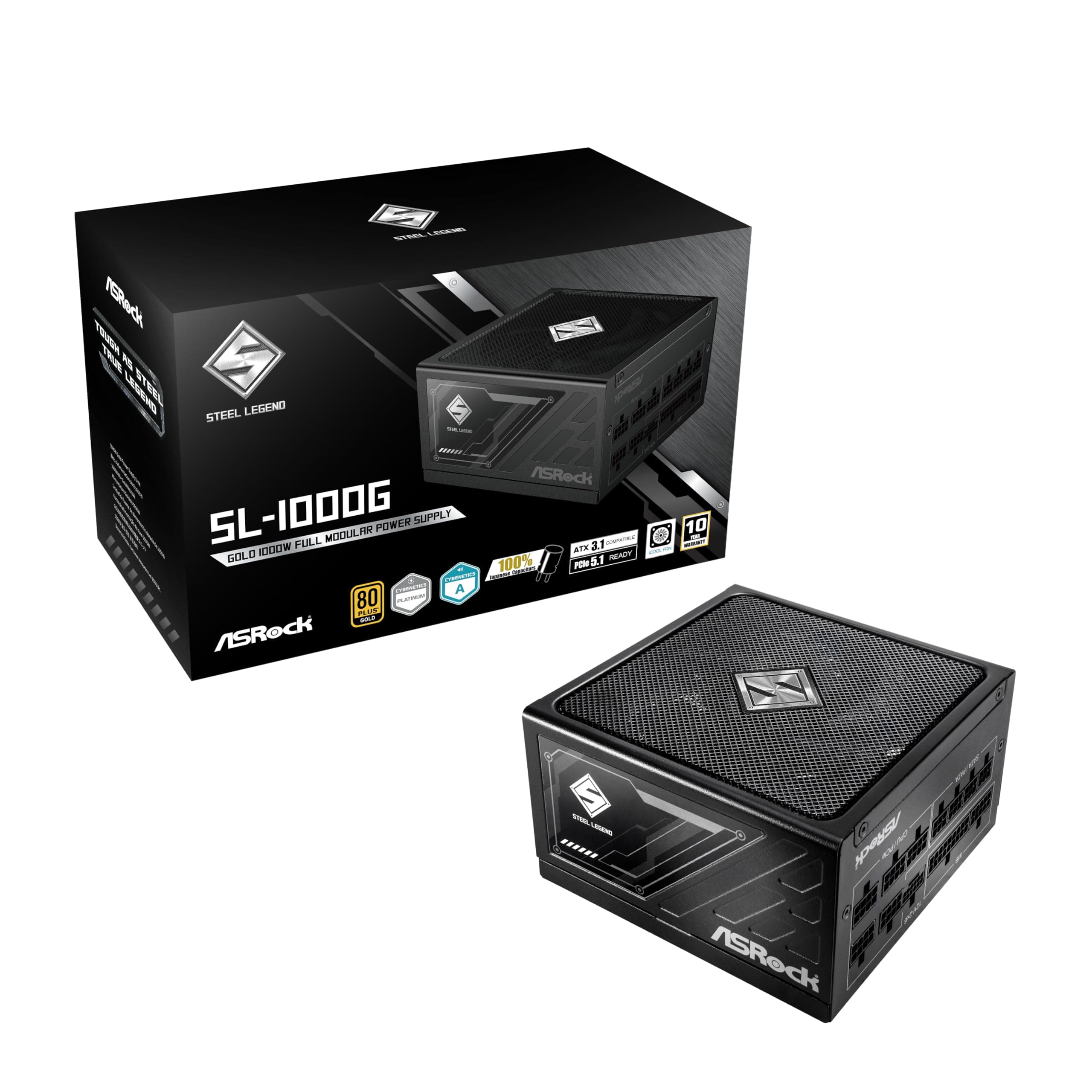 ASRock Steel Legend SL-1000G, 1000W ATX Netzteil, 80+ Gold Zertifizierung, Schwarz
