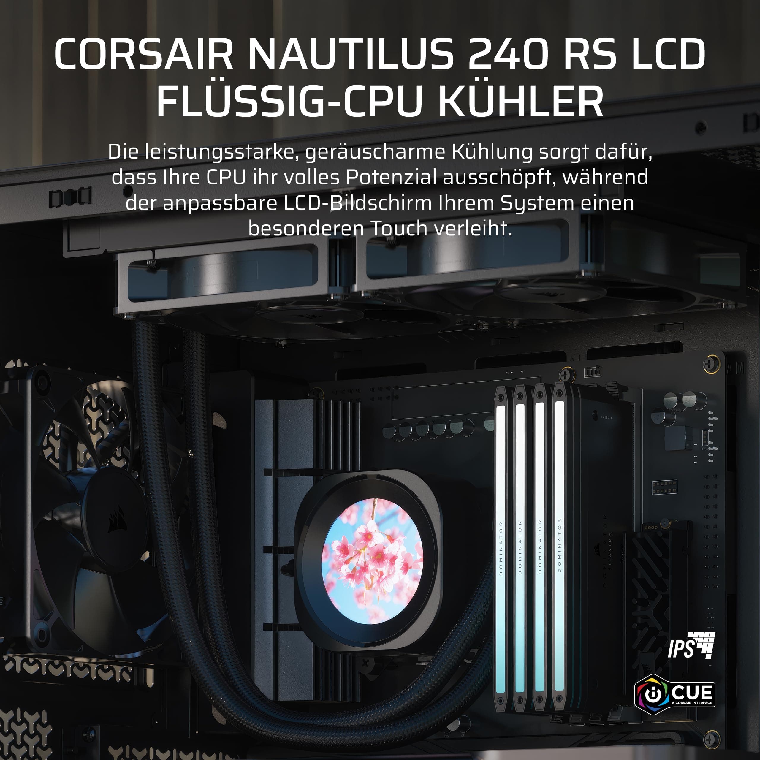 CORSAIR Nautilus 240 RS LCD Flüssig-CPU-Kühler – 2,1-Zoll-IPS LCD-Bildschirm, 240mm AIO, Einfache Daisy-Chain-Verbindungen, Intel LGA 1851/1700, AMD AM5/AM4 – Enthält 2X RS120-Lüfter – Schwarz Bild 3