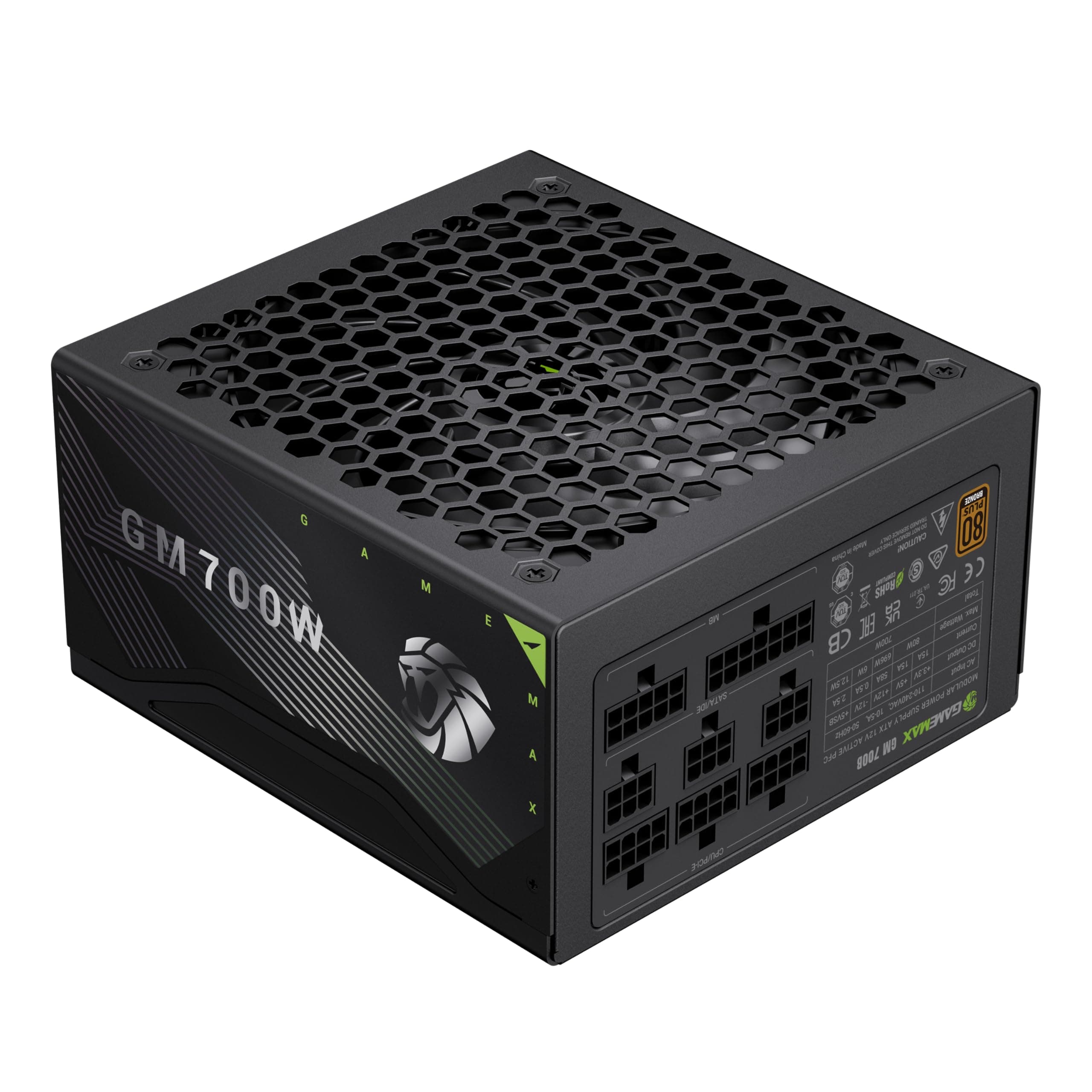 GAMEMAX GM 700B Netzteil PC 700W, Vollmodular, 80Plus Bronze, Active PFC & DC-to-DC, ATX Single 12V Rail, 140mm Lüfter, Hochwertige Kondensatoren, 7 Schutzfunktionen, 5 Jahre Garantie, Schwarz