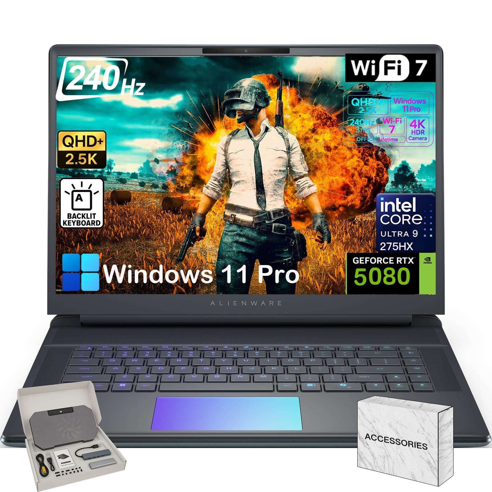 Alienware 18 Area 51 Gaming Laptop - Intel 24-Core Ultra 9 275HX CPU, NVIDIA RTX 5080 16GB GDDR7, 18 Zoll WQXGA 300Hz Display, 64GB DDR5, 8TB SSD, Win 11 Pro, Tastatur mit 64 GB DDR5 RAM | 8 TB SSD Bild 2