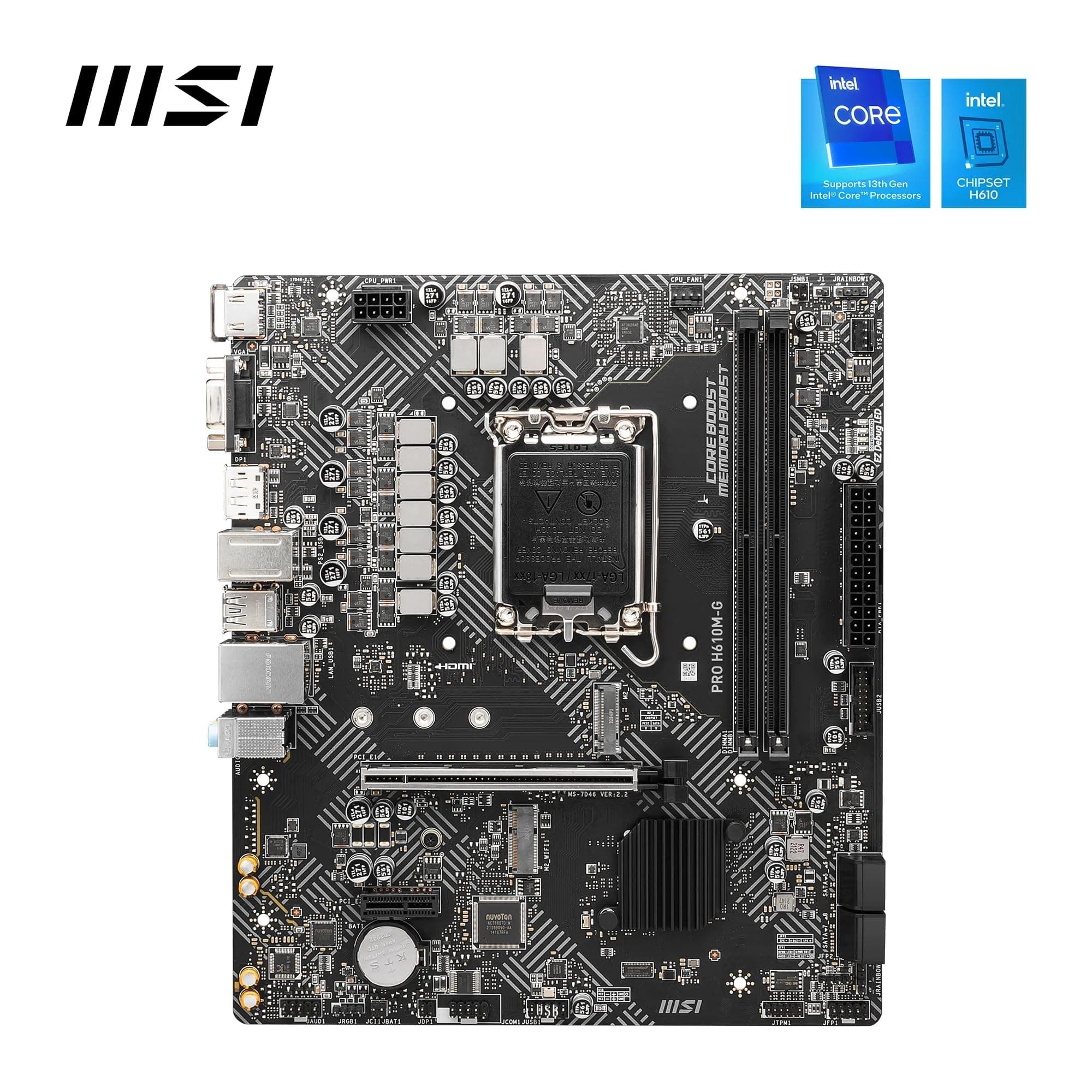 MSI PRO H610M-G Motherboard, Micro-ATX - Unterstützt Intel Core Prozessoren der 12. und 13. Generation, LGA 1700 - DDR5 Memory Boost 4800MHz/MAX, PCIe 4.0 x16 Slot, M.2 Gen3 Slot Bild 3
