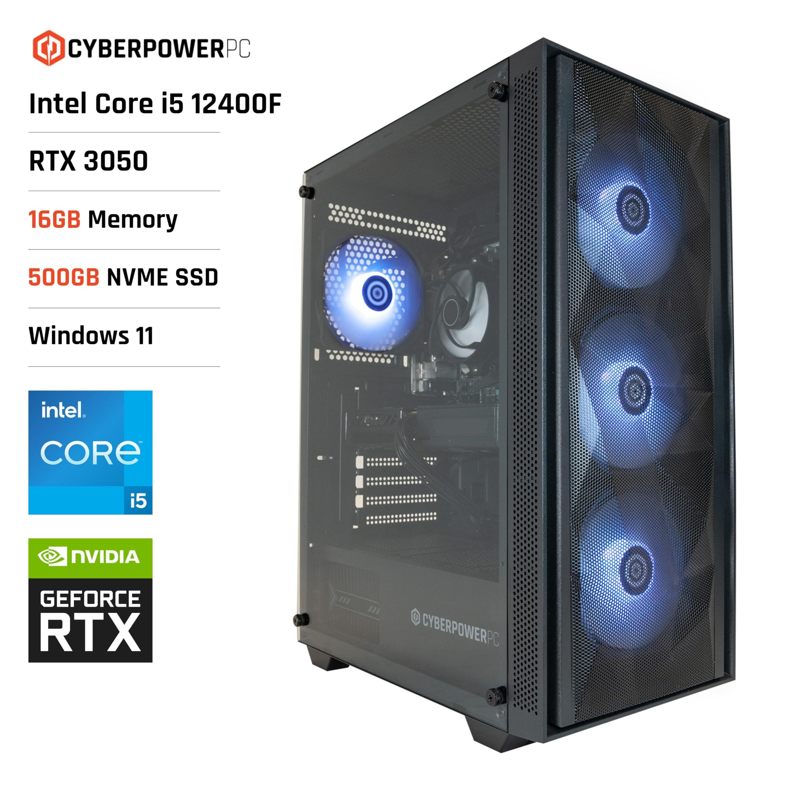 CYBERPOWERPC Wyvern Gaming PC - Intel Core i5 12400F, Nvidia RTX 3050, 16GB RAM, 500GB NVMe SSD, 650W PSU, Wi-Fi, Windows 11, Sylph Intel Core i5-12400F Nvidia RTX 3050 Bild 2