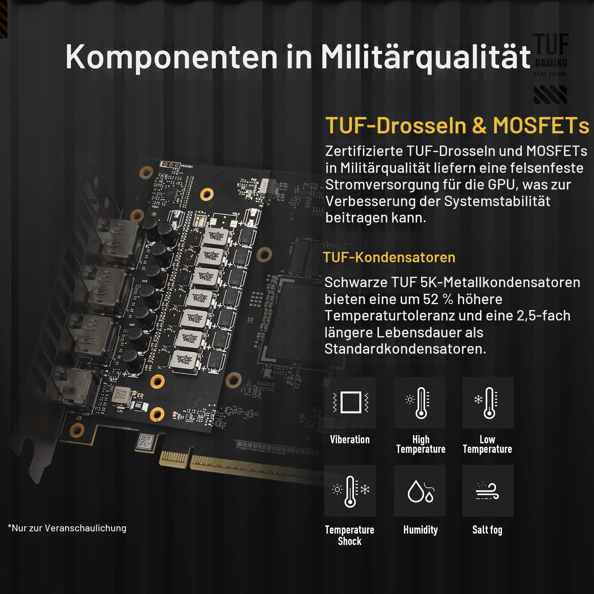 ASUS TUF Gaming GeForce RTX ™ 5060 8GB GDDR7 OC Edition Gaming-Grafikkarte (PCIe® 5.0, HDMI®/DP 2.1, 3.1-Slot, Komponenten in Militärqualität, schützende PCB-Beschichtung, Axial-Tech-Lüfter) Bild 3