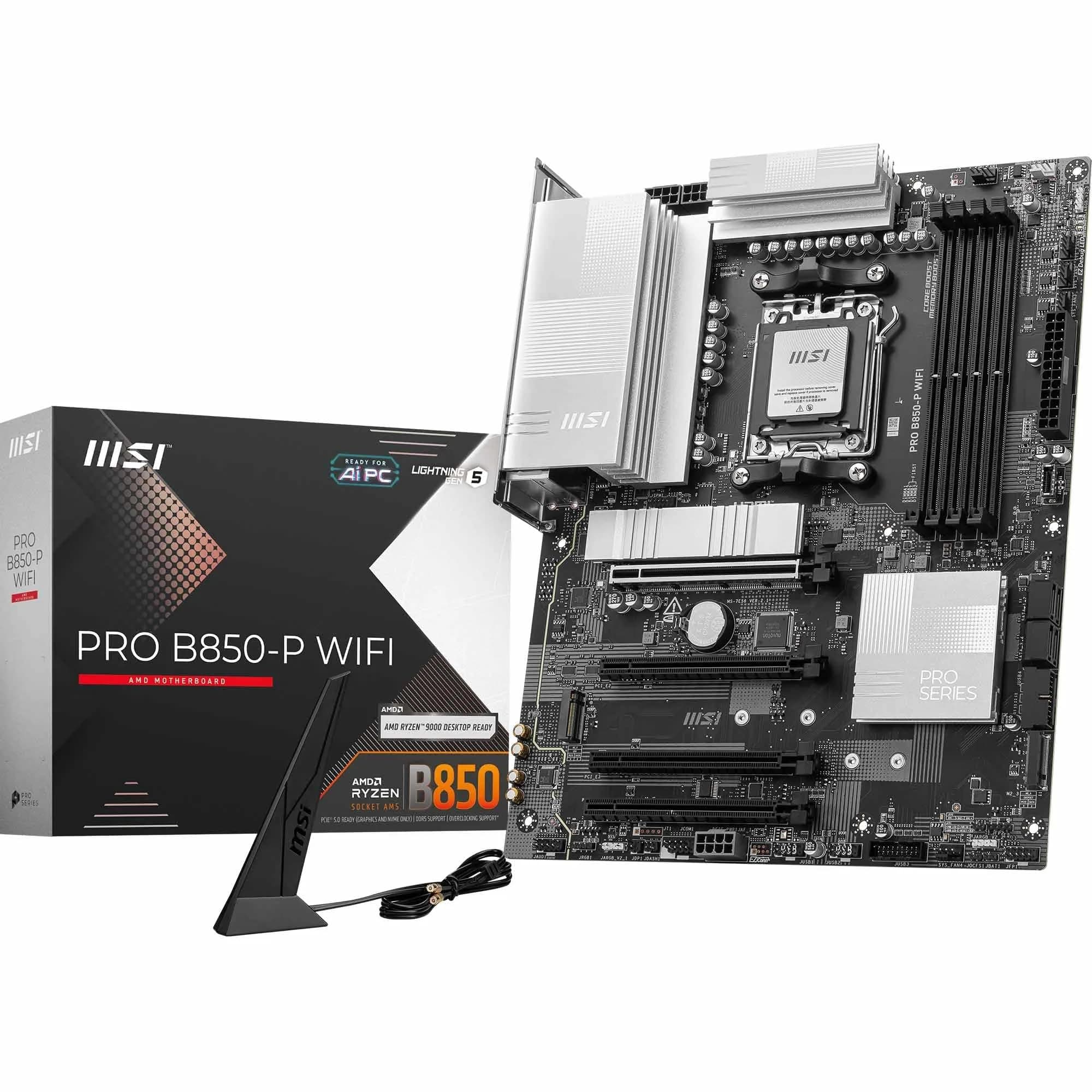 MSI PRO B850-P WiFi Mainboard, ATX - Unterstützt AMD Ryzen 9000/8000 / 7000 Prozessoren, AM5 - DDR5 Memory Boost (8200+ MT/s OC), PCIe 5.0 x16 & 4.0 x16, M.2 Gen5, Wi-Fi 7, 5G LAN Bild 2
