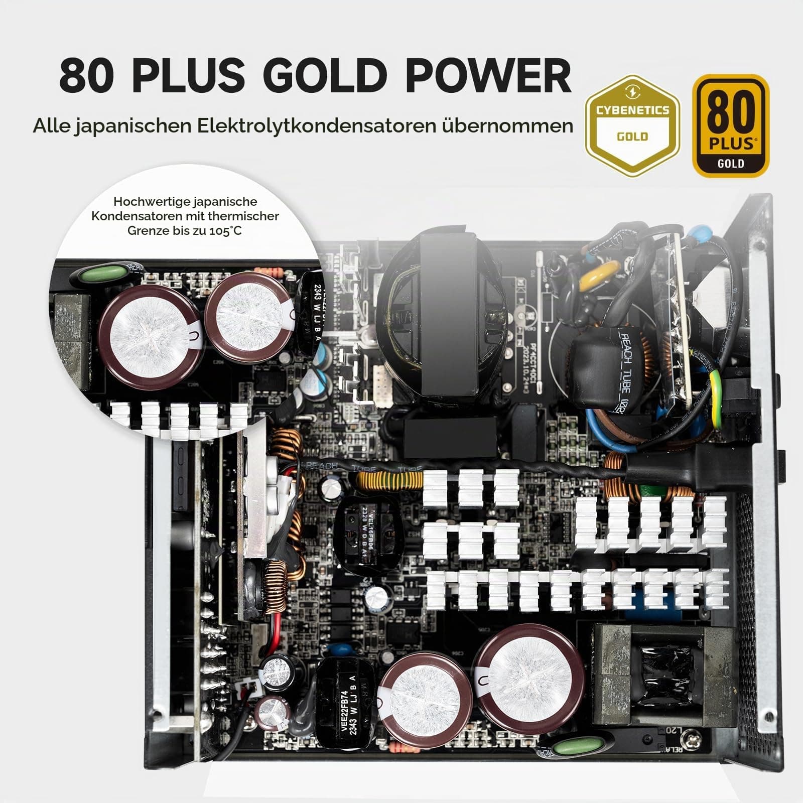 PCCOOLER CPS YS1200 Netzteil, 1200W 80 Plus Gold Zertifiziert, vollständig modular, PCIe 5.1 & ATX 3.1 Gaming PSU, breite Kompatibilität, 135mm FDB-Lüfter, voll japanische Elektrolytkondensatoren Bild 7