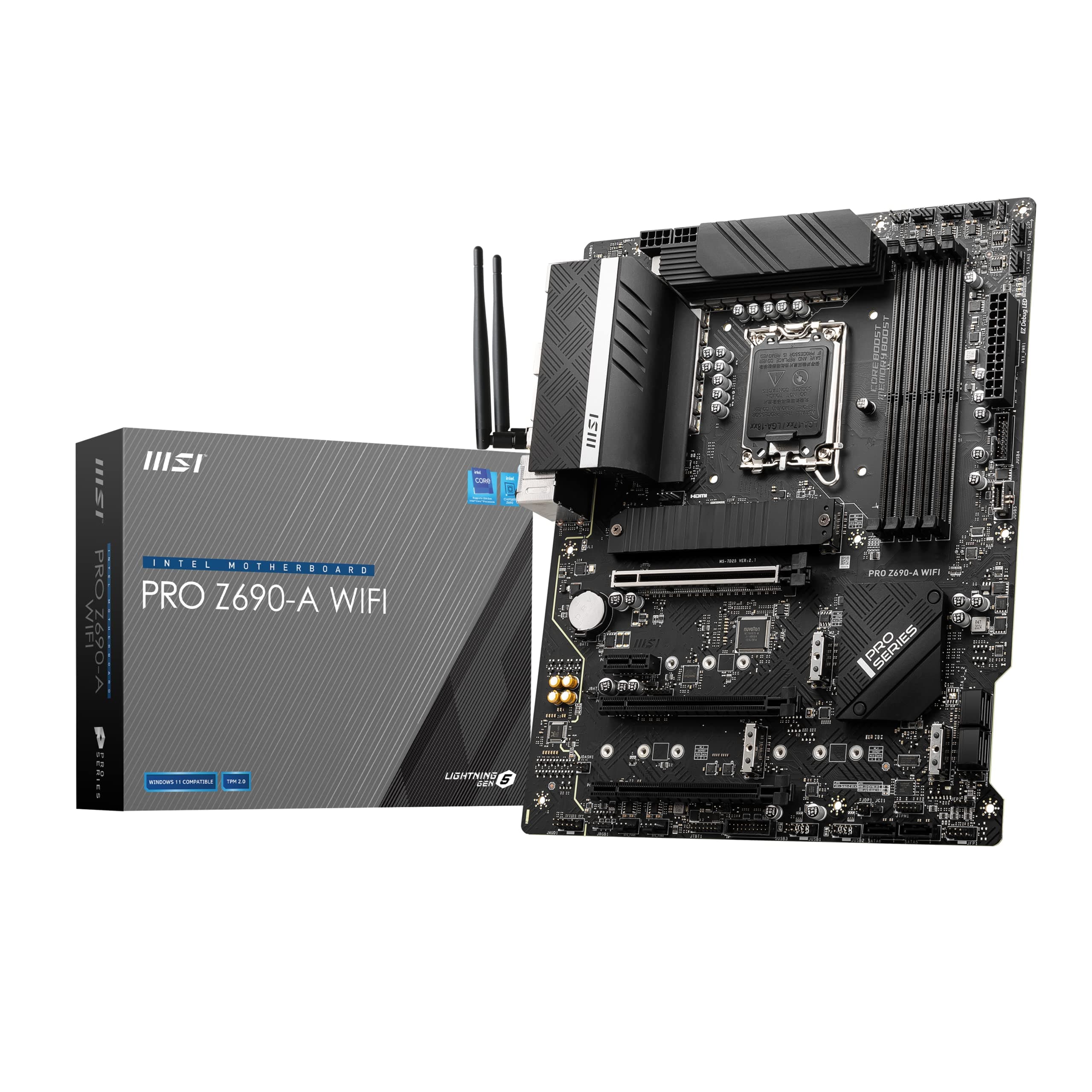 MSI PRO Z690-A WiFi Mainboard ATX, unterstützt Intel Prozessoren 12. Generation, LGA 1700, 14 Duet Rail 55A VRM, DDR5 Memory Boost 6400MHz/OC, 1 x PCIe 5.0 x16, 3 x M.2 Gen4 x4, 2.5G LAN, Wi-Fi 6E Bild 2