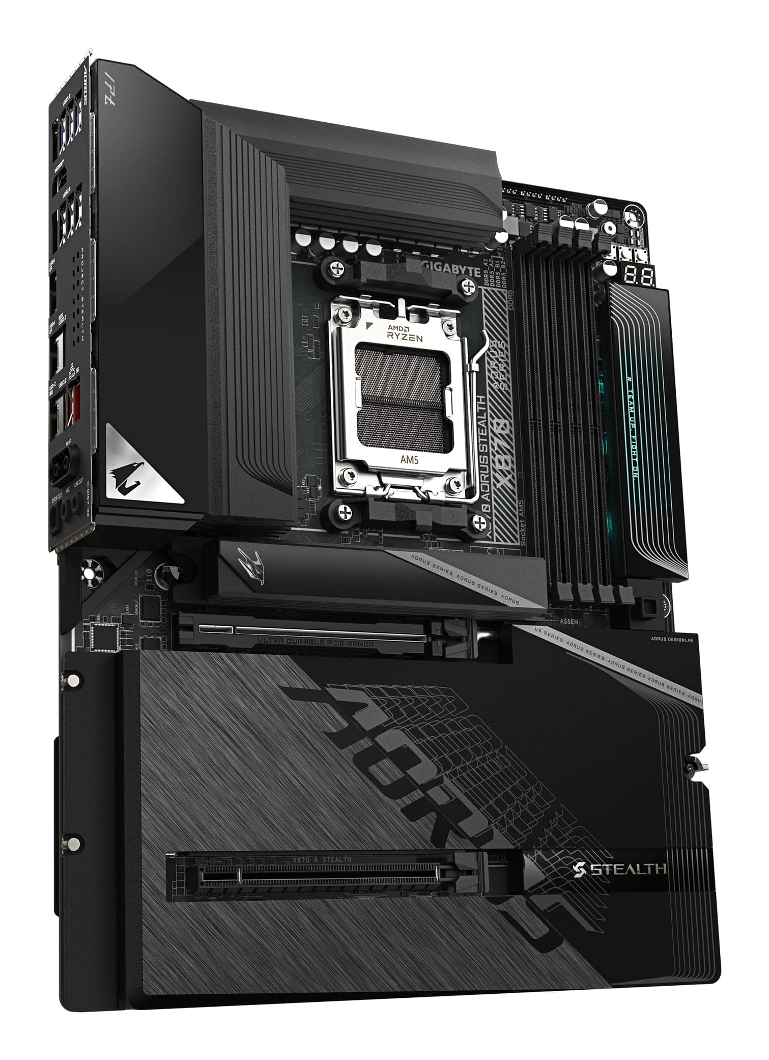 GIGABYTE X870 AORUS Stealth Mainboard - Unterstützt AMD Ryzen 9000 CPUs, digitales 16+2+2-Phasen-VRM, bis zu 8200MHz DDR5 (O.C.), 2xPCIe 5.0 + 2xPCIe 4.0, Wi-Fi 7, 5GbE LAN, USB 4 Bild 5