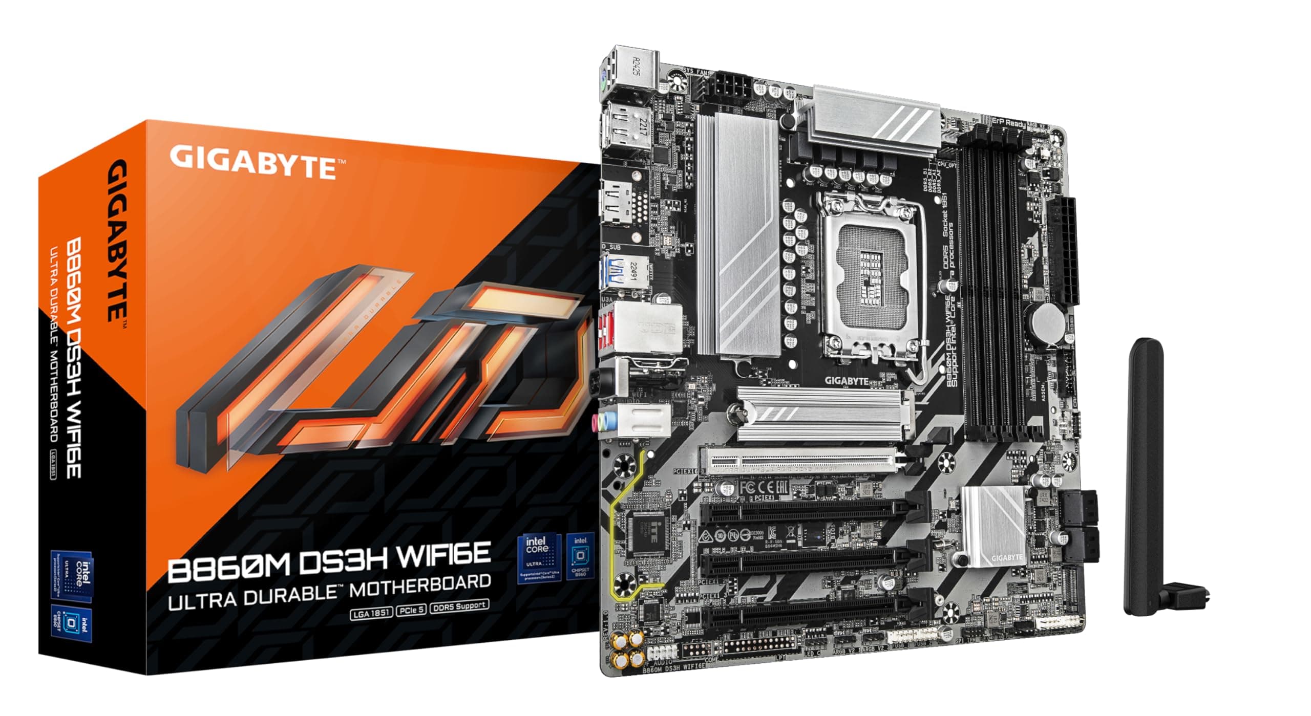 GIGABYTE B860M DS3H WIFI6E Mainboard - Intel Core Ultra CPUs, 5+1+2+1 Phasen VRM, bis zu 9066MHz DDR5, 1xPCIe 5.0 + 1xPCIe 4.0 M.2, 2,5 GbE LAN, WiFi 6E, USB 3.2 Gen 2 Bild 2